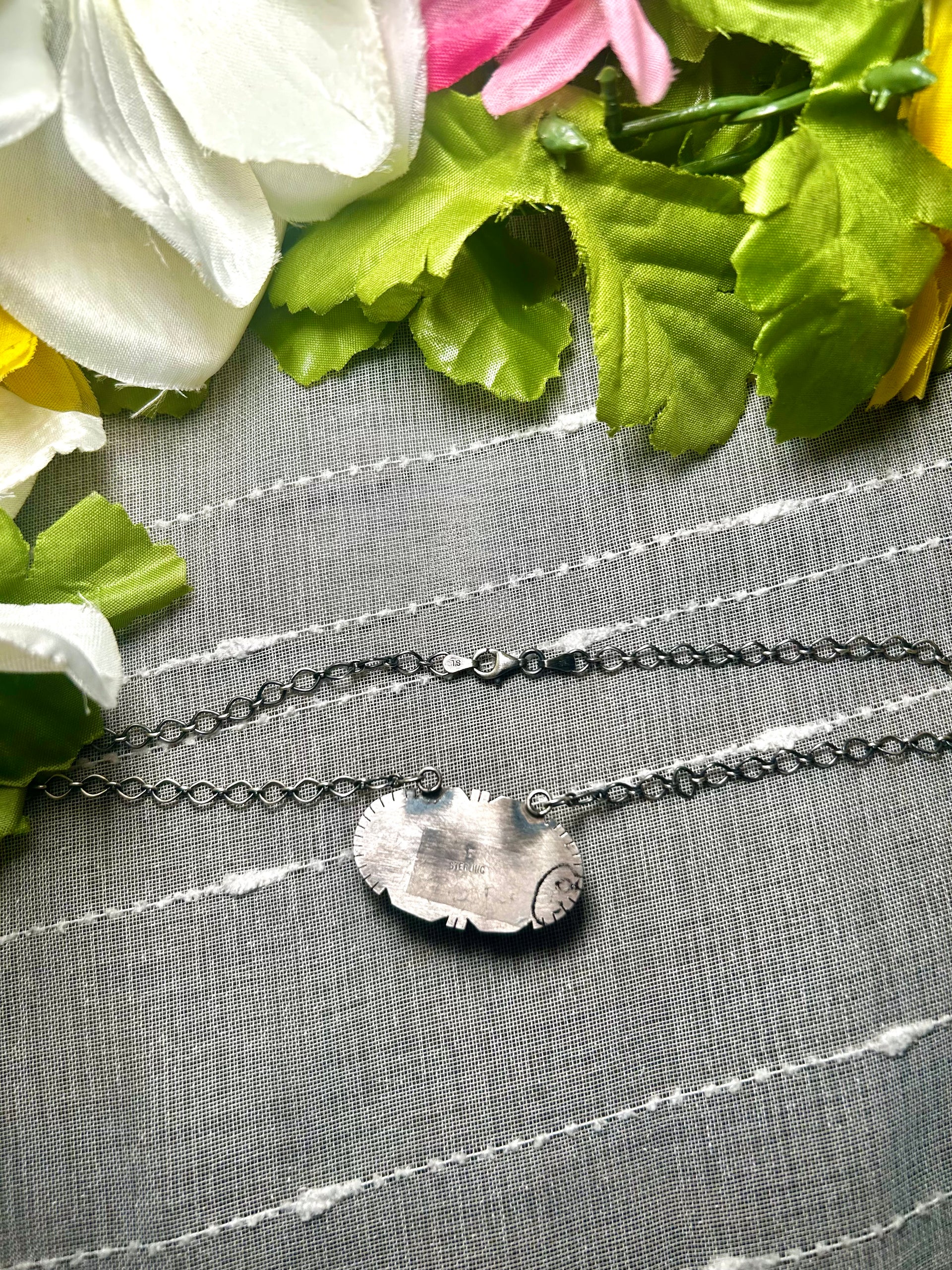 Navajo Made White Buffalo & Sterling Silver Necklace