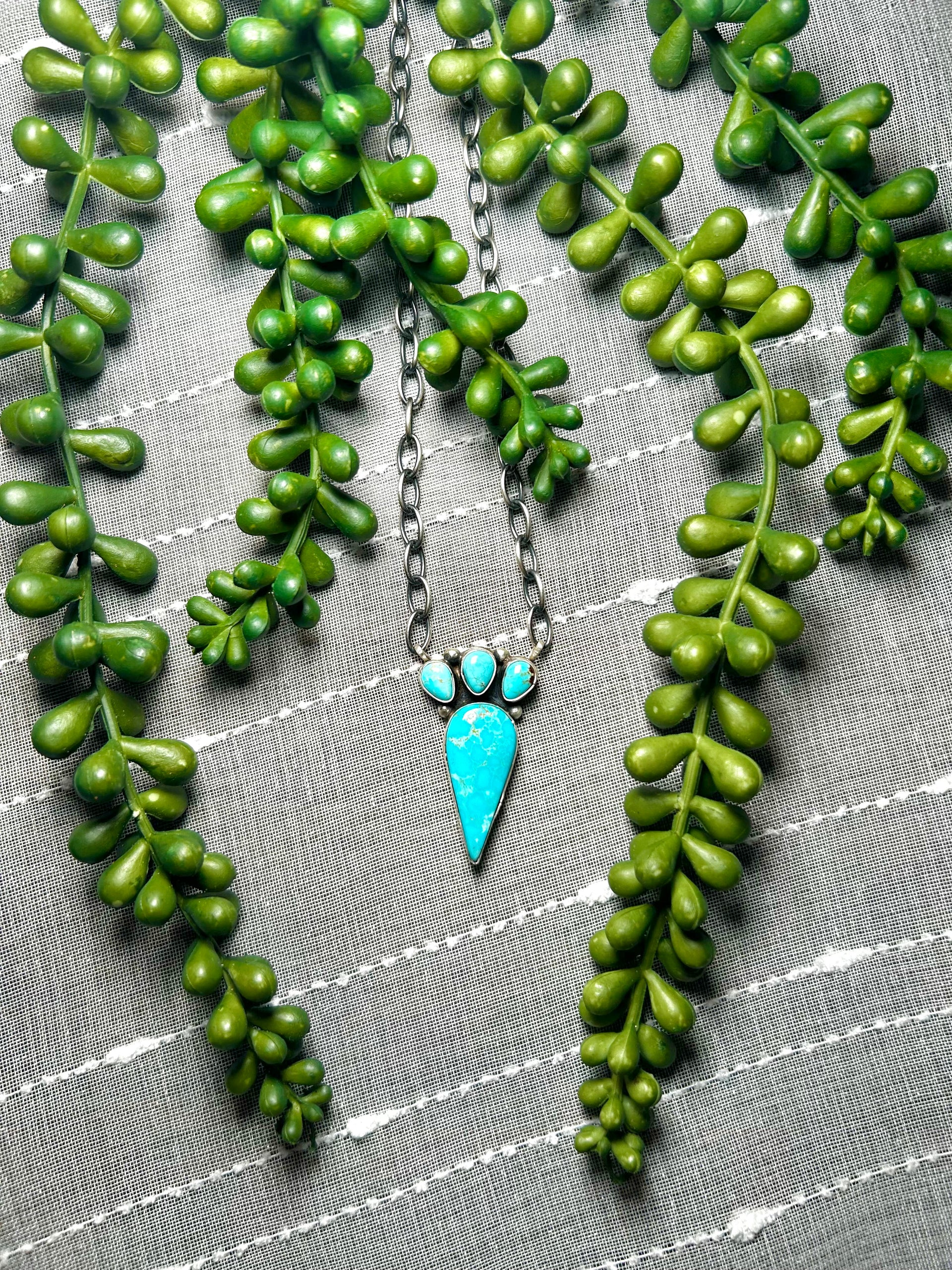 Navajo Made #8 Turquoise & Sterling Silver Necklace