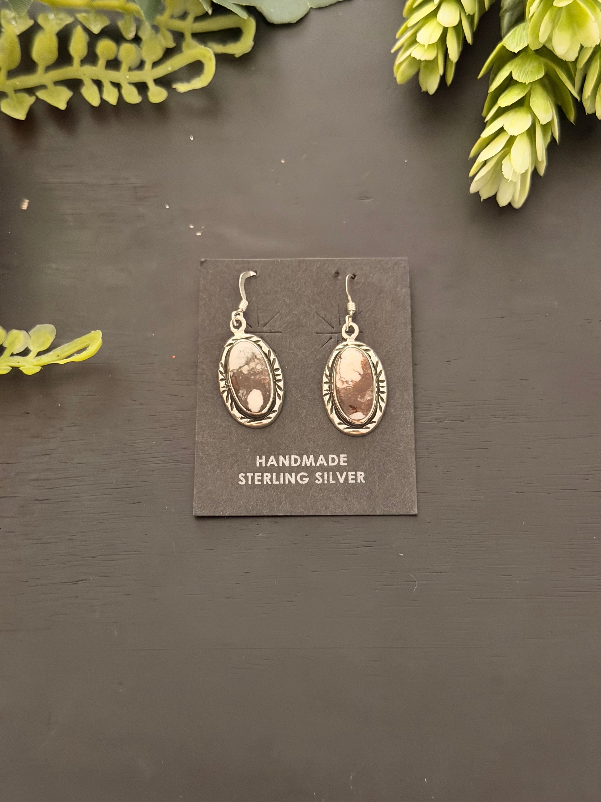 Navajo Made Wild Horse & Sterling Silver Dangle Earrings