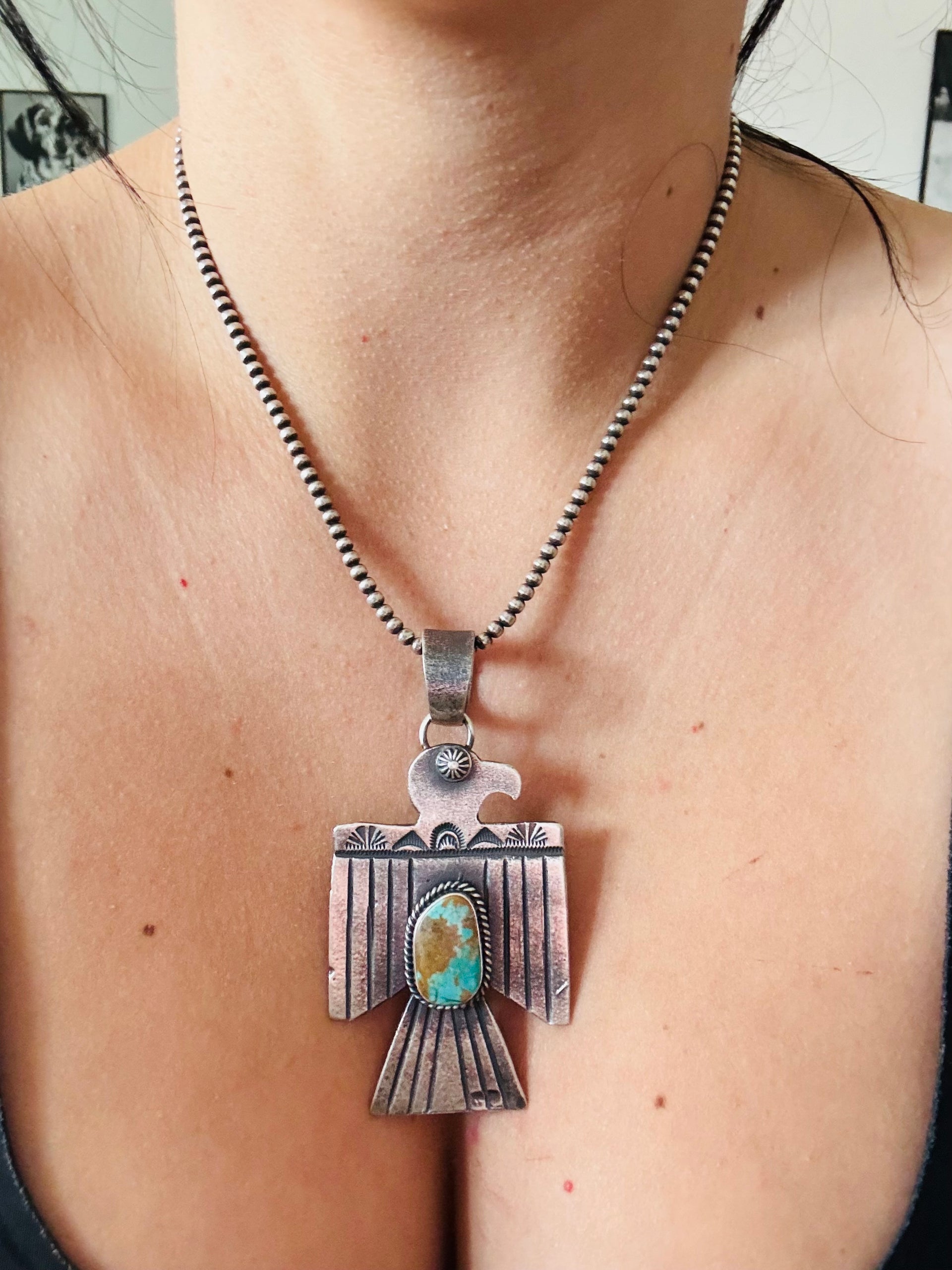 Kindale Billah Royston Turquoise & Sterling Silver Thunderbird Pendant