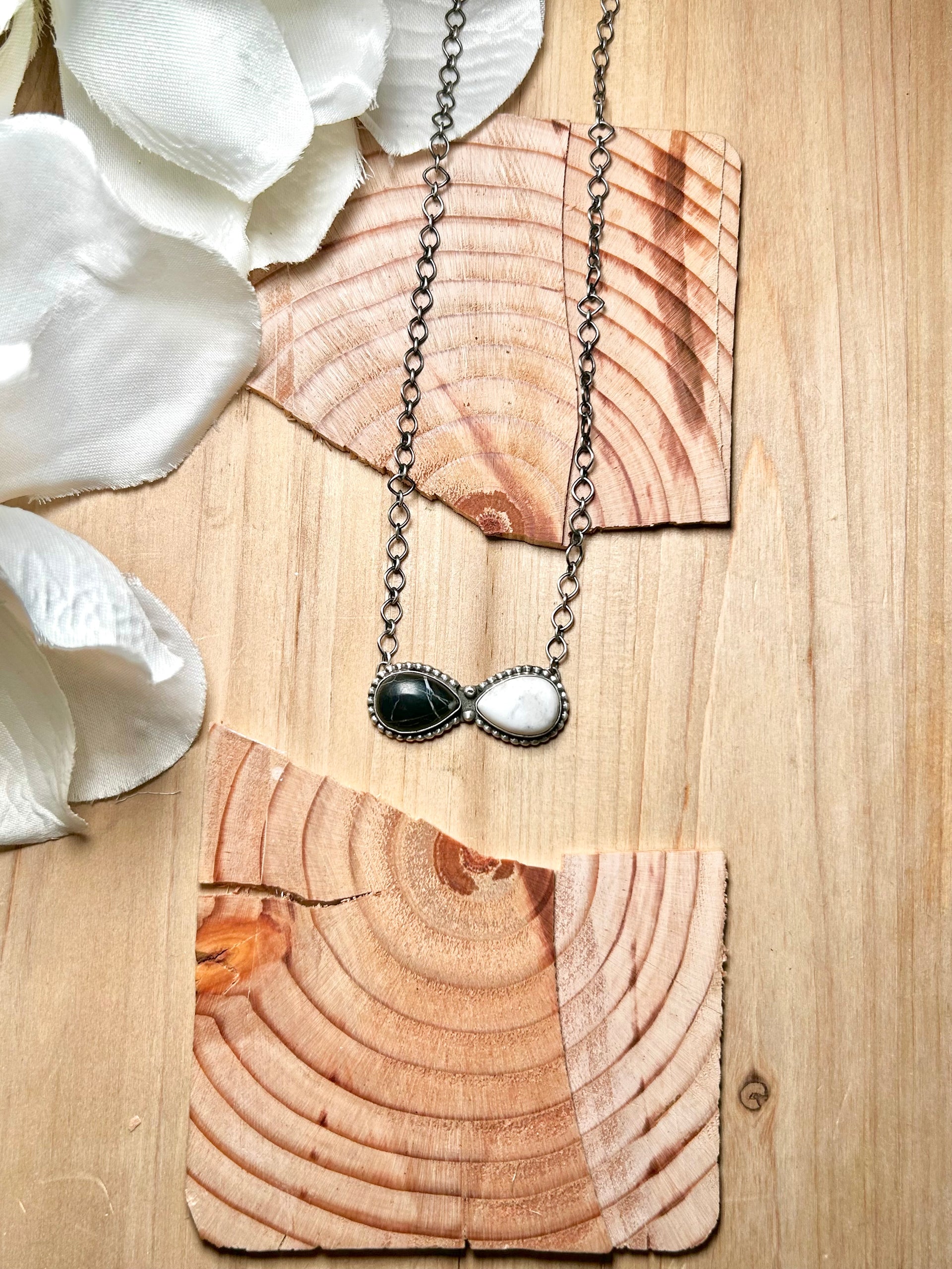 Navajo Made White Buffalo & Sterling Silver Necklace