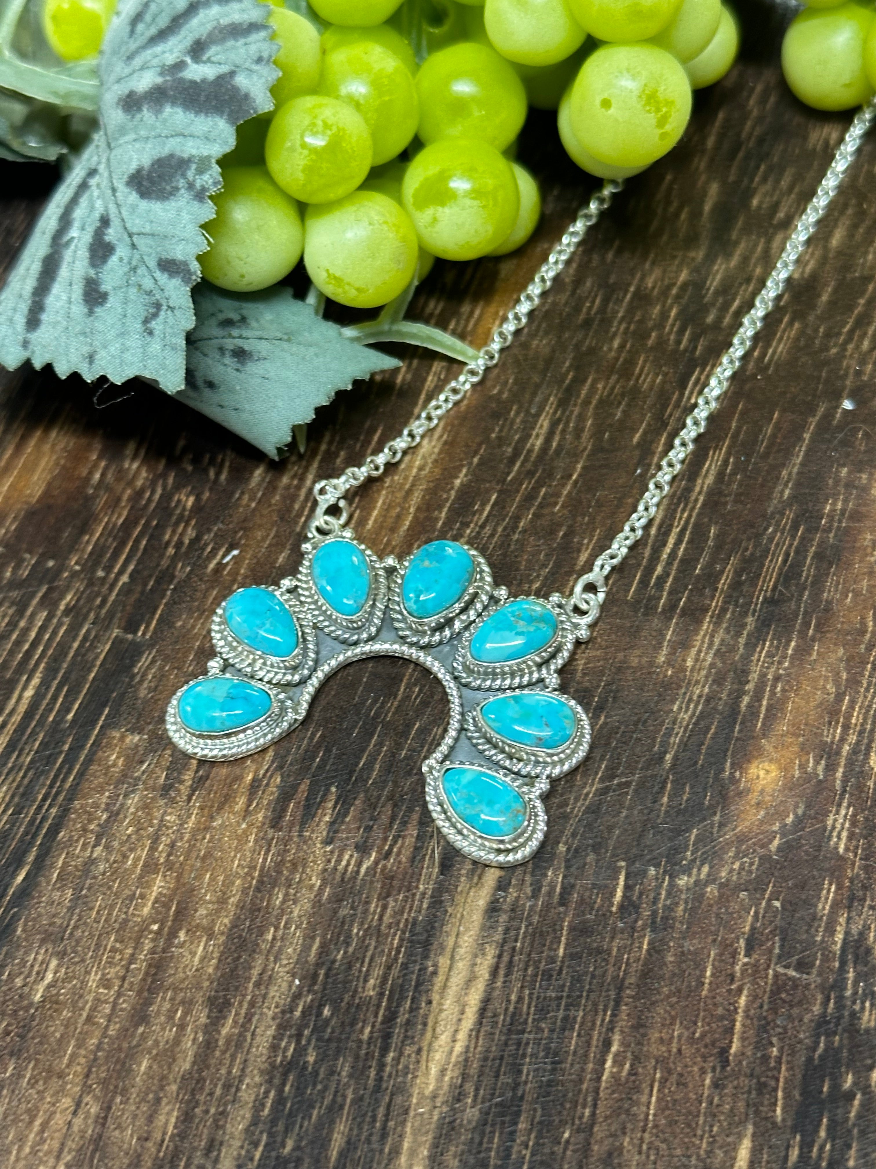 Southwest Made Kingman Turquoise & Sterling Silver Naja Necklace