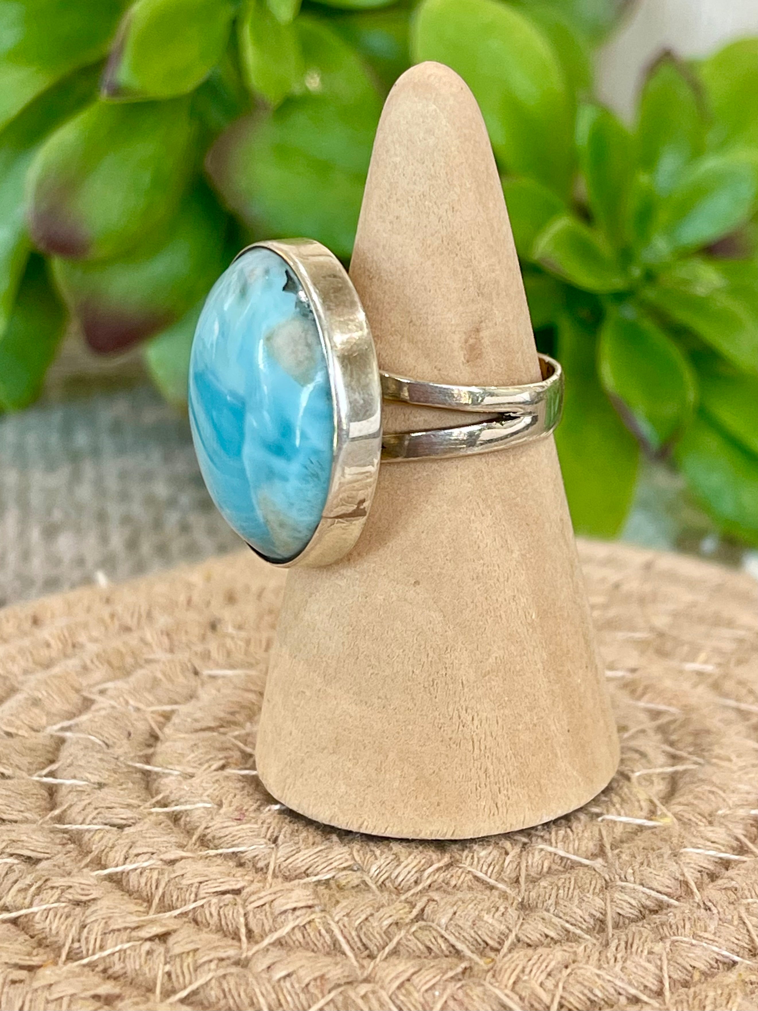 Southwest Handmade Larimar & Sterling Silver Size 8 Ring