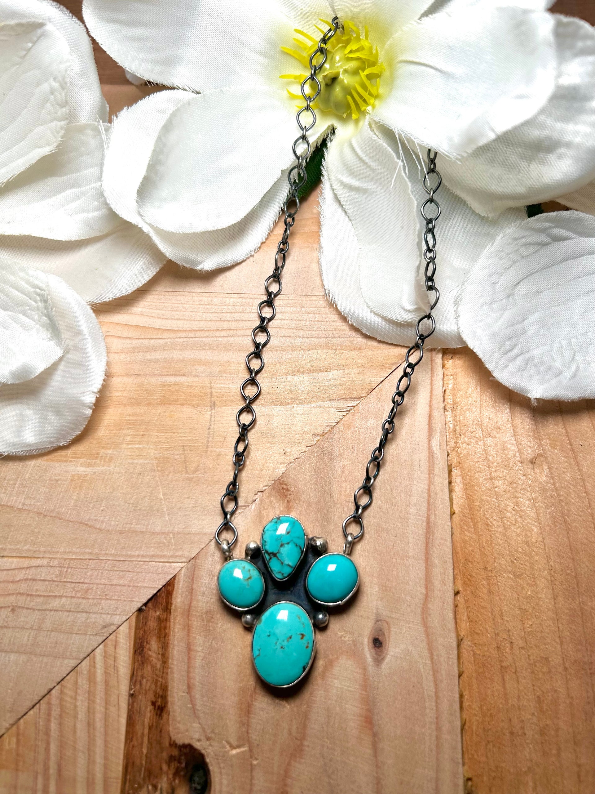 Navajo Made Mixed Turquoise & Sterling Silver Necklace