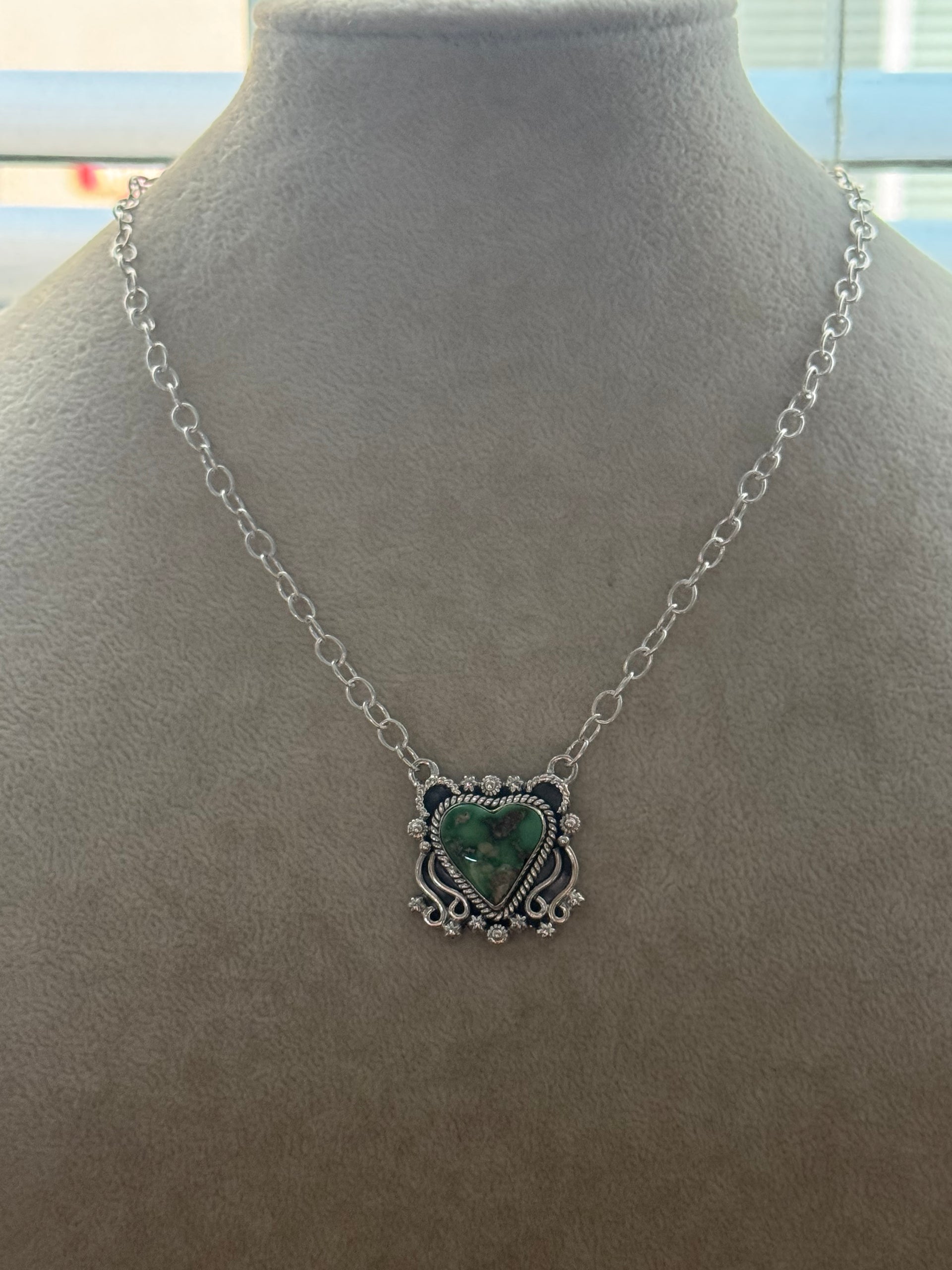 Southwest Made Sonoran Mountain Turquoise & Sterling Silver Heart Necklace
