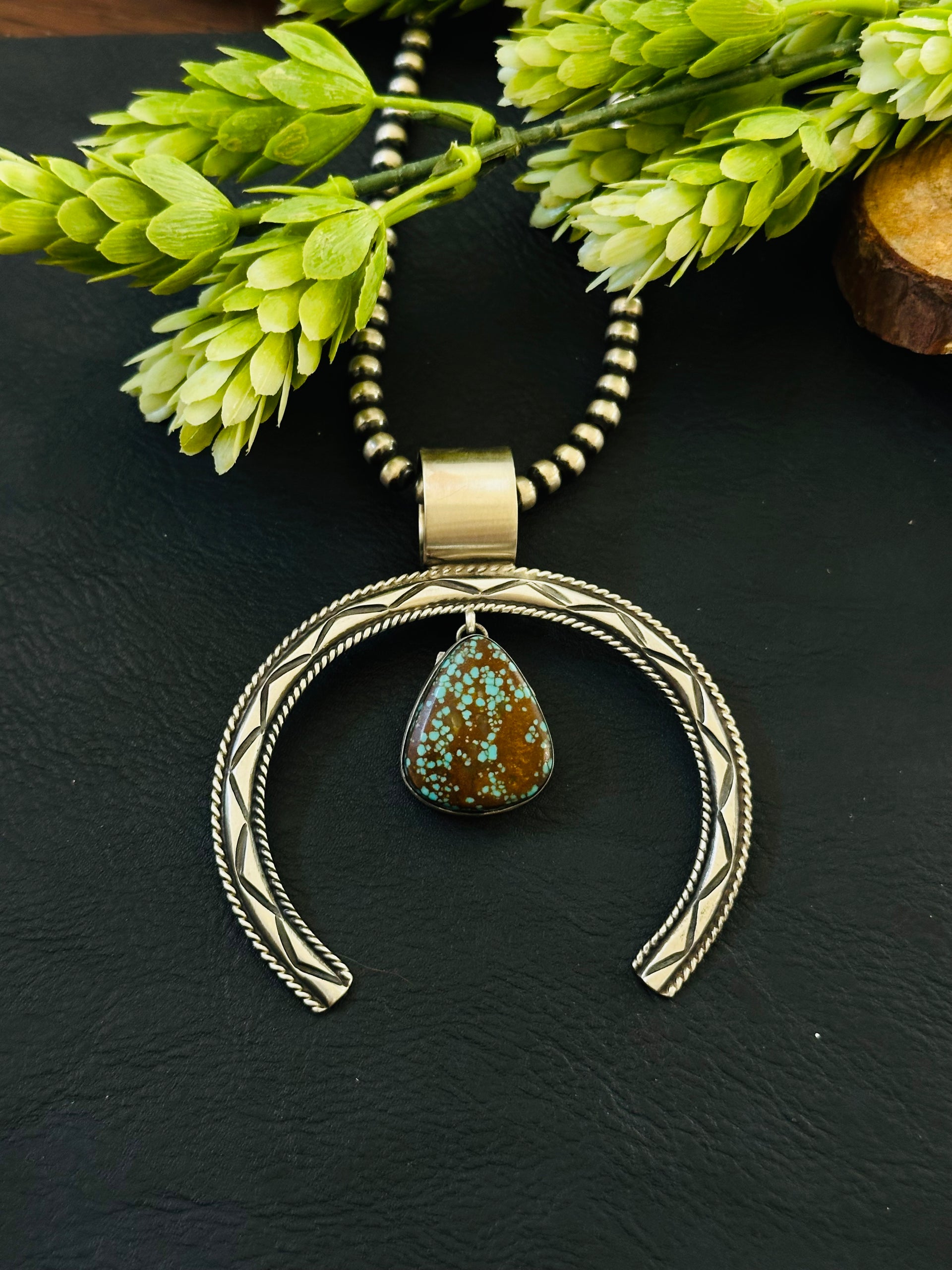 Navajo Made Pilot Mountain Turquoise & Sterling Silver Naja Pendant