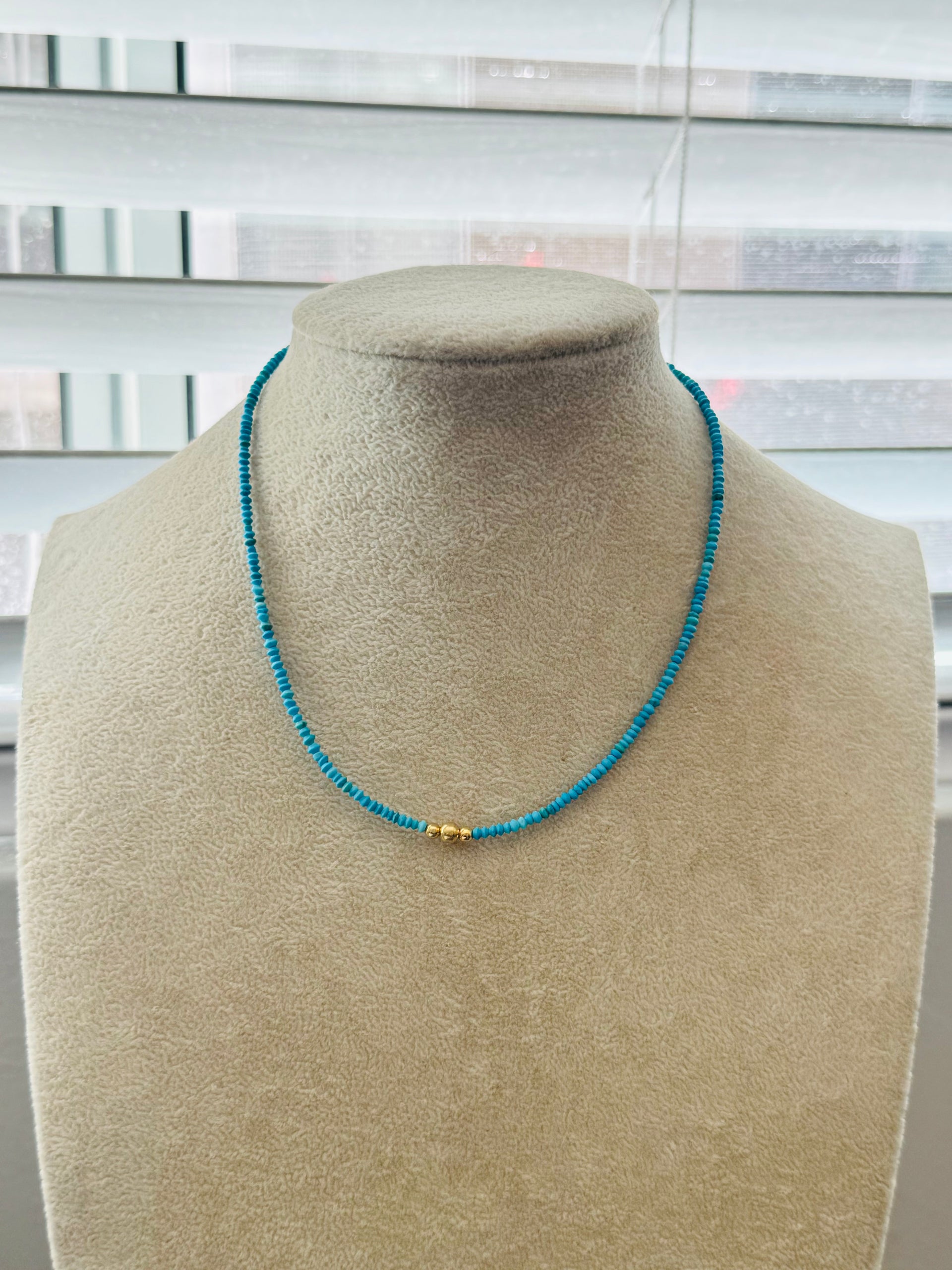 Navajo Strung Kingman Turquoise & 14 K Gold Plated Sterling Silver Graduated Beaded Pearl Necklace