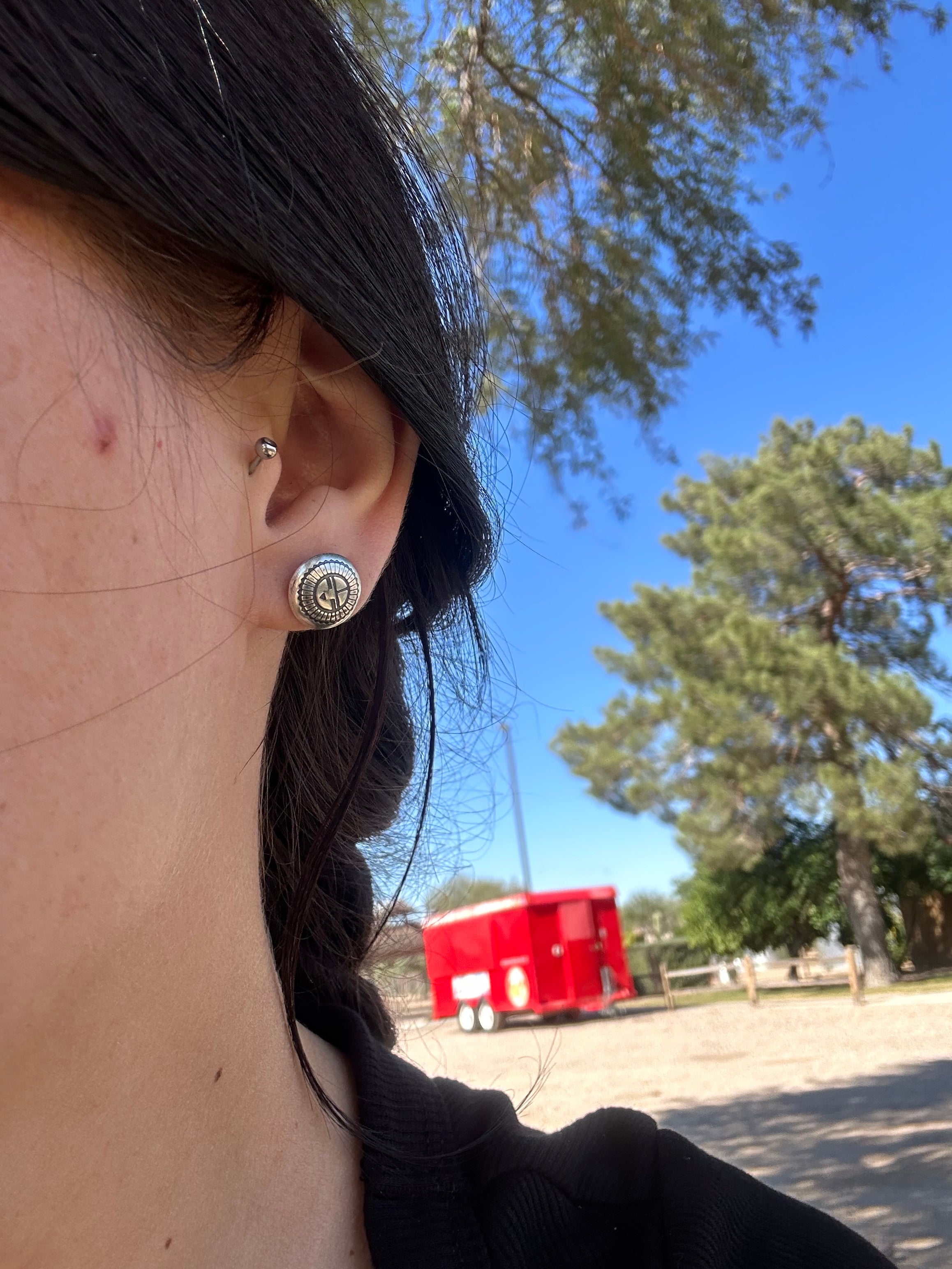 Navajo Handmade Sterling Silver Post SunFace Earrings