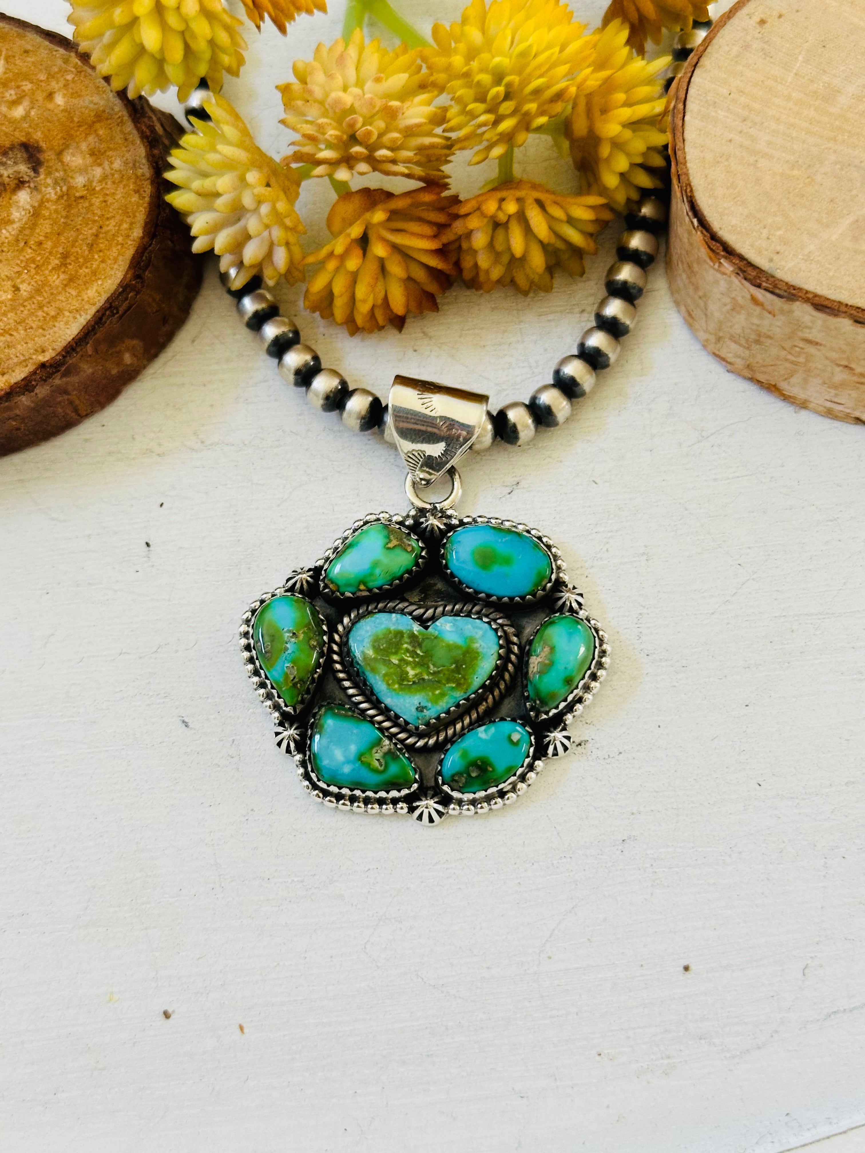 Southwest Handmade Sonoran Mountain Turquoise & Sterling Silver Pendant