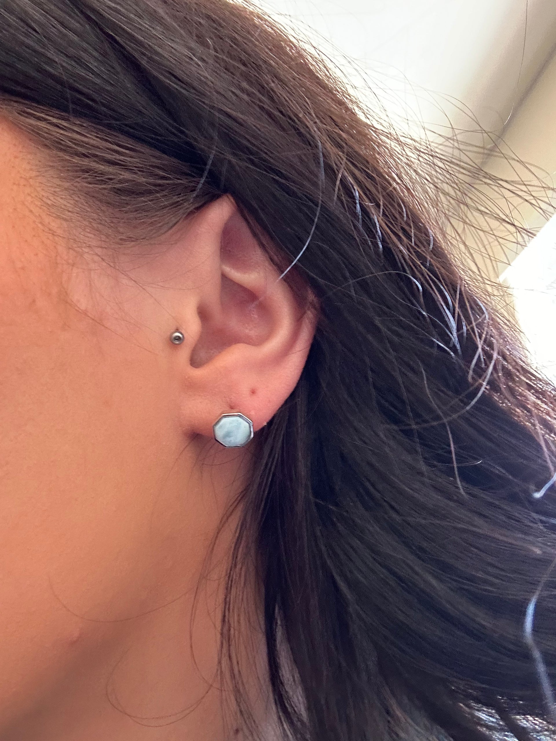 Southwest Handmade Larimar & Sterling Silver Post Earrings
