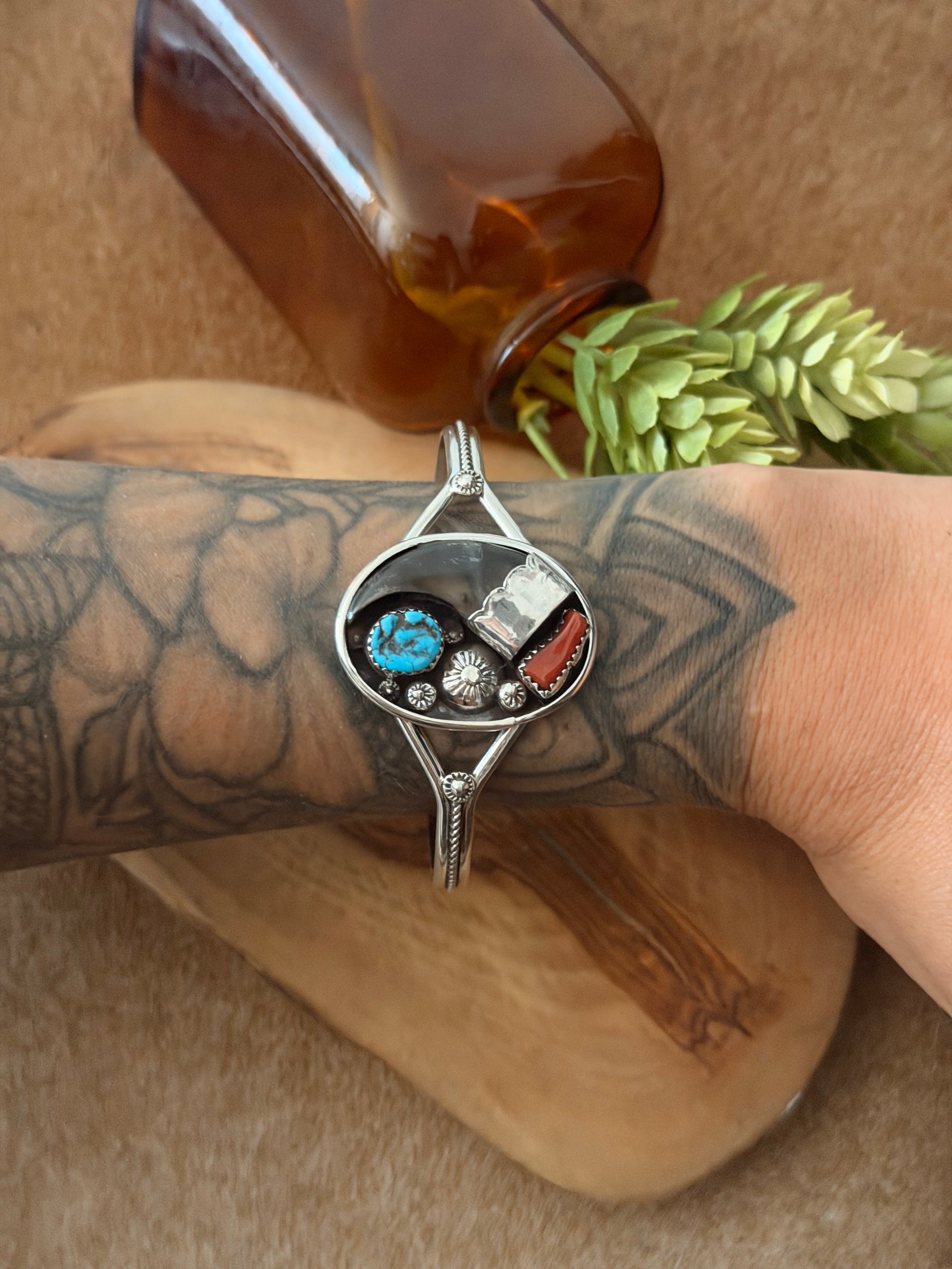 Navajo Made Multi Stone & Sterling Silver Cuff Bracelet