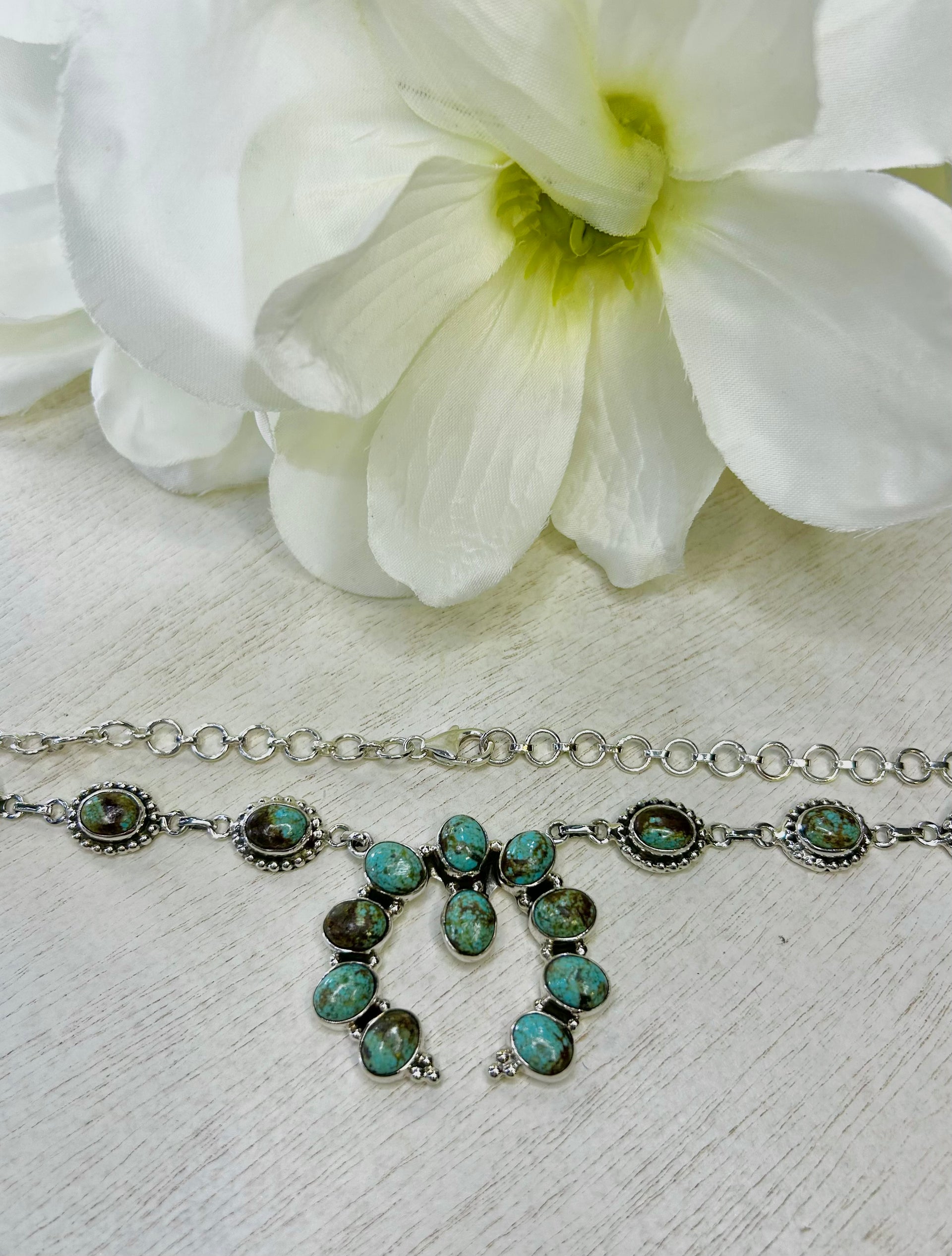 Southwest Made Number 8 Turquoise & Sterling Silver Cluster Necklace