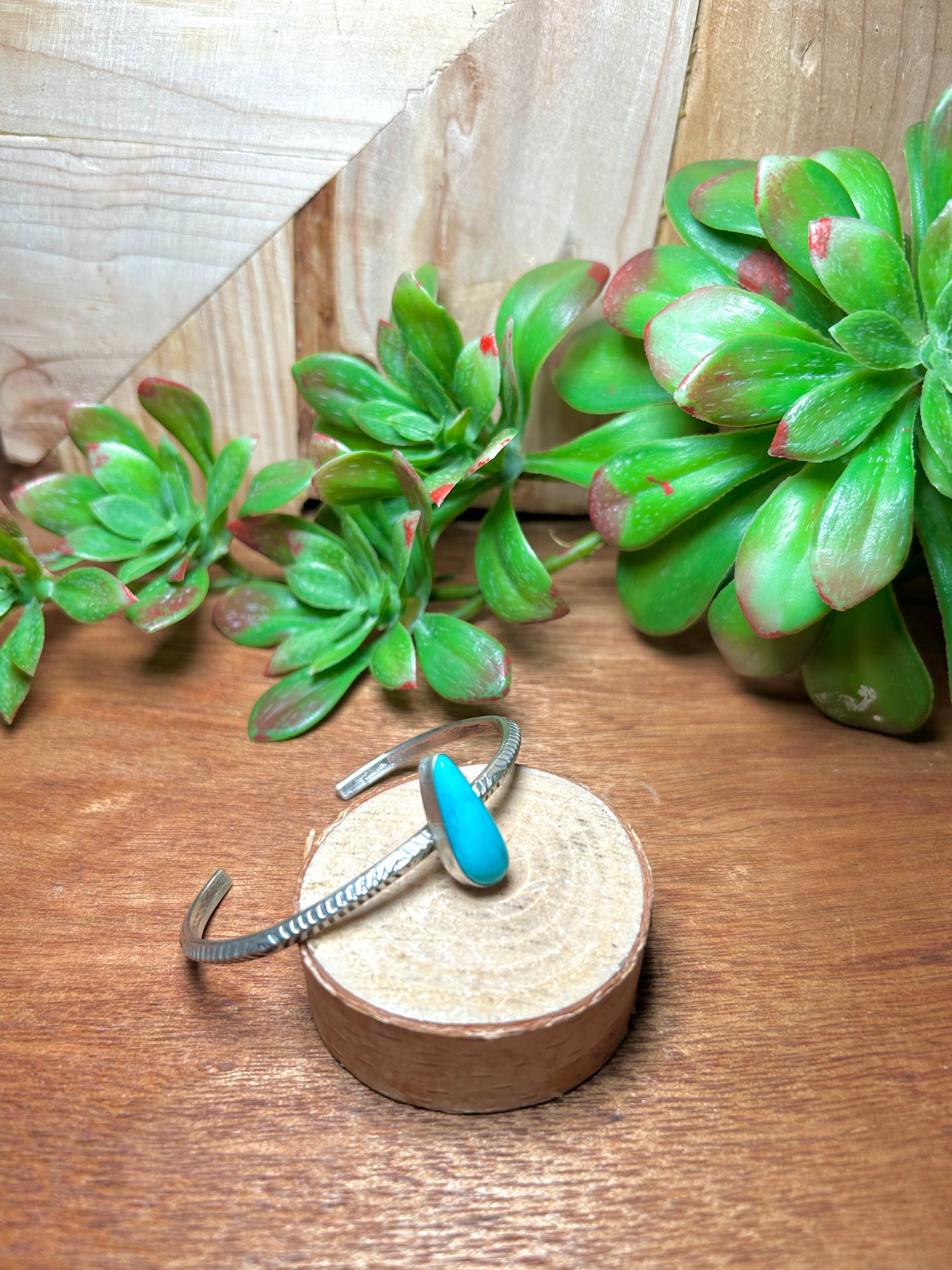 Navajo Made Kingman Turquoise & Sterling Silver Cuff Bracelet