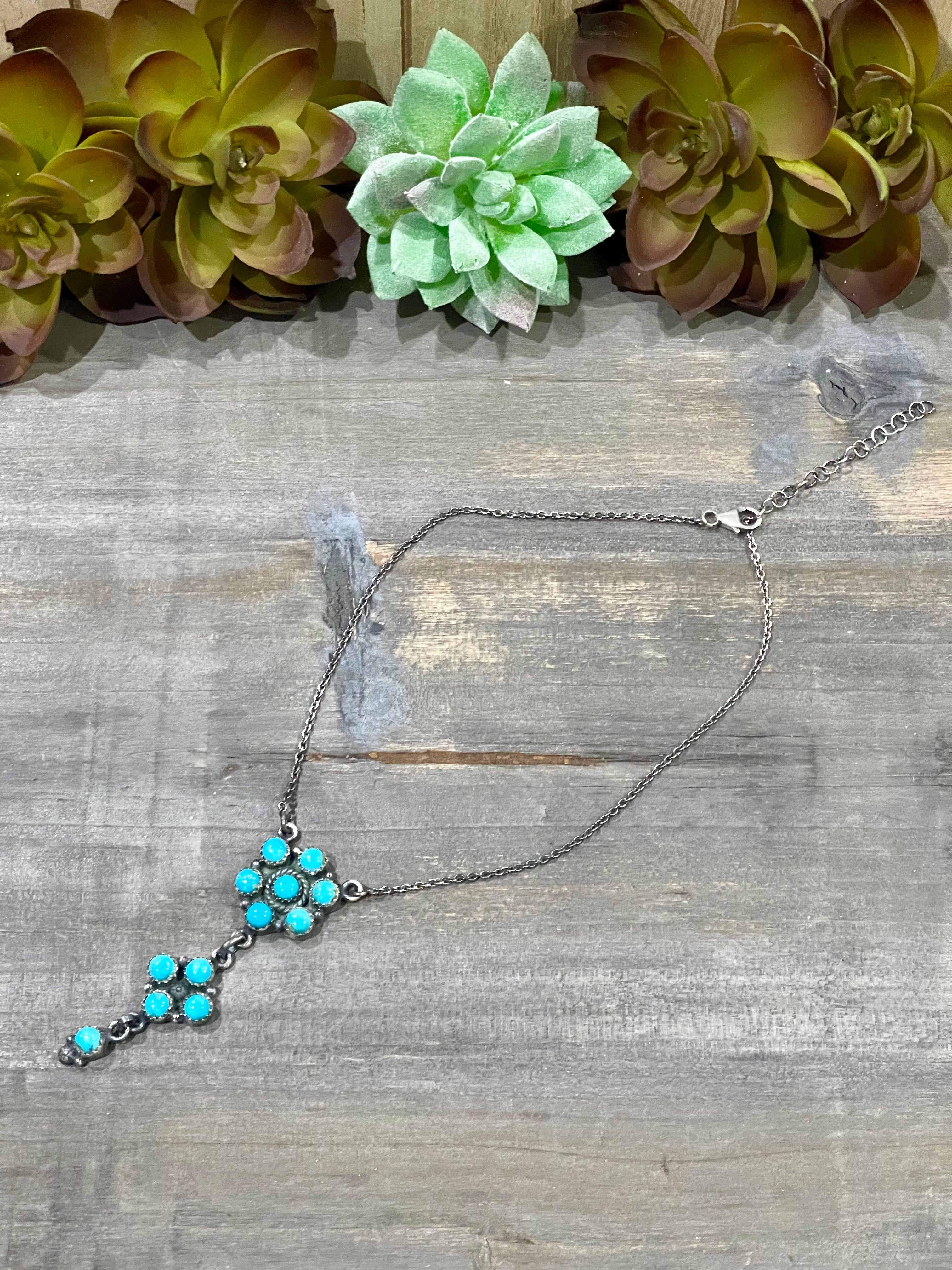 Southwest Handmade Sonoran Mountain Turquoise & Sterling Cluster Necklace