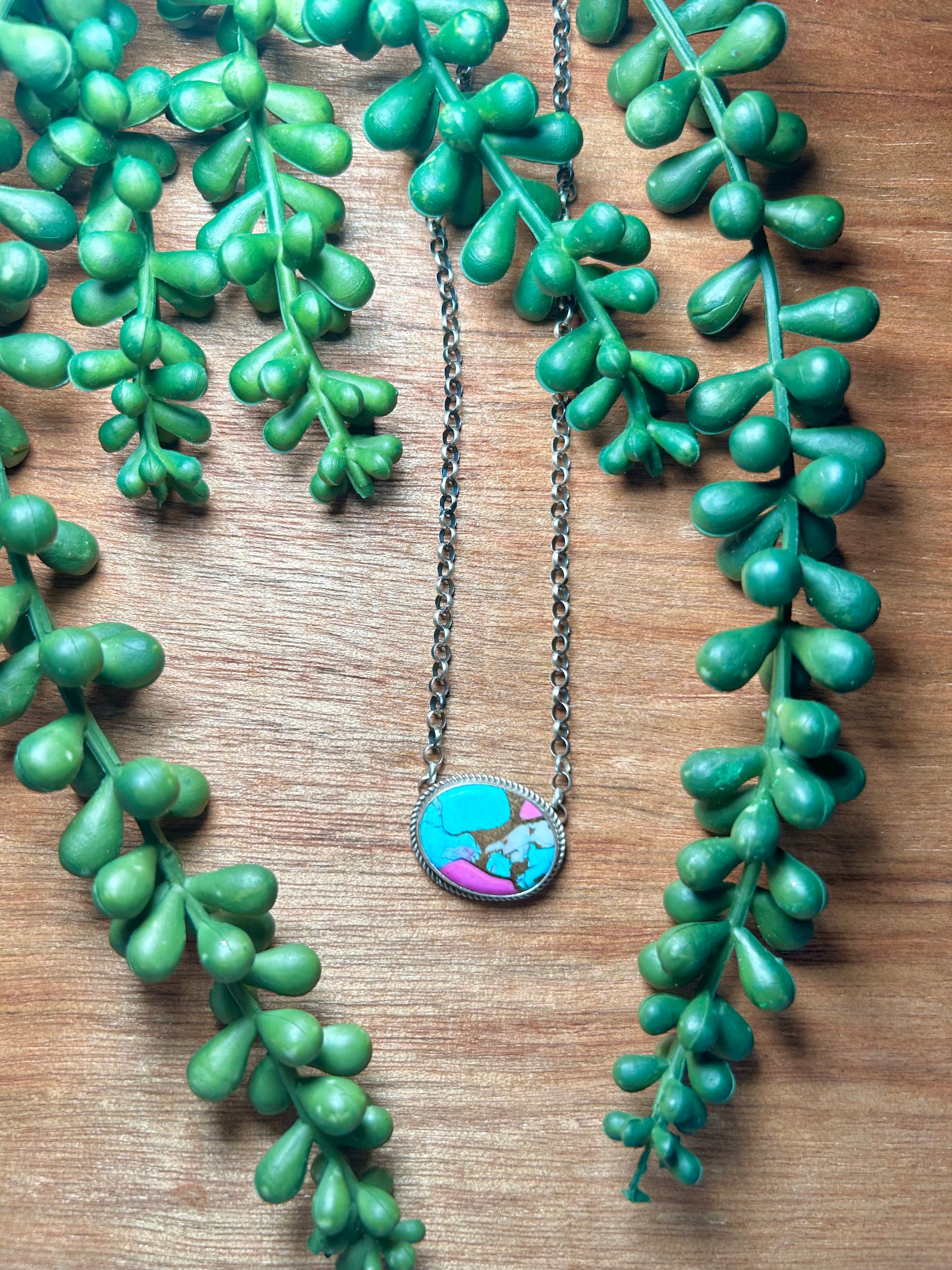 Navajo Cotton Candy Dahlia & Sterling Silver Necklace