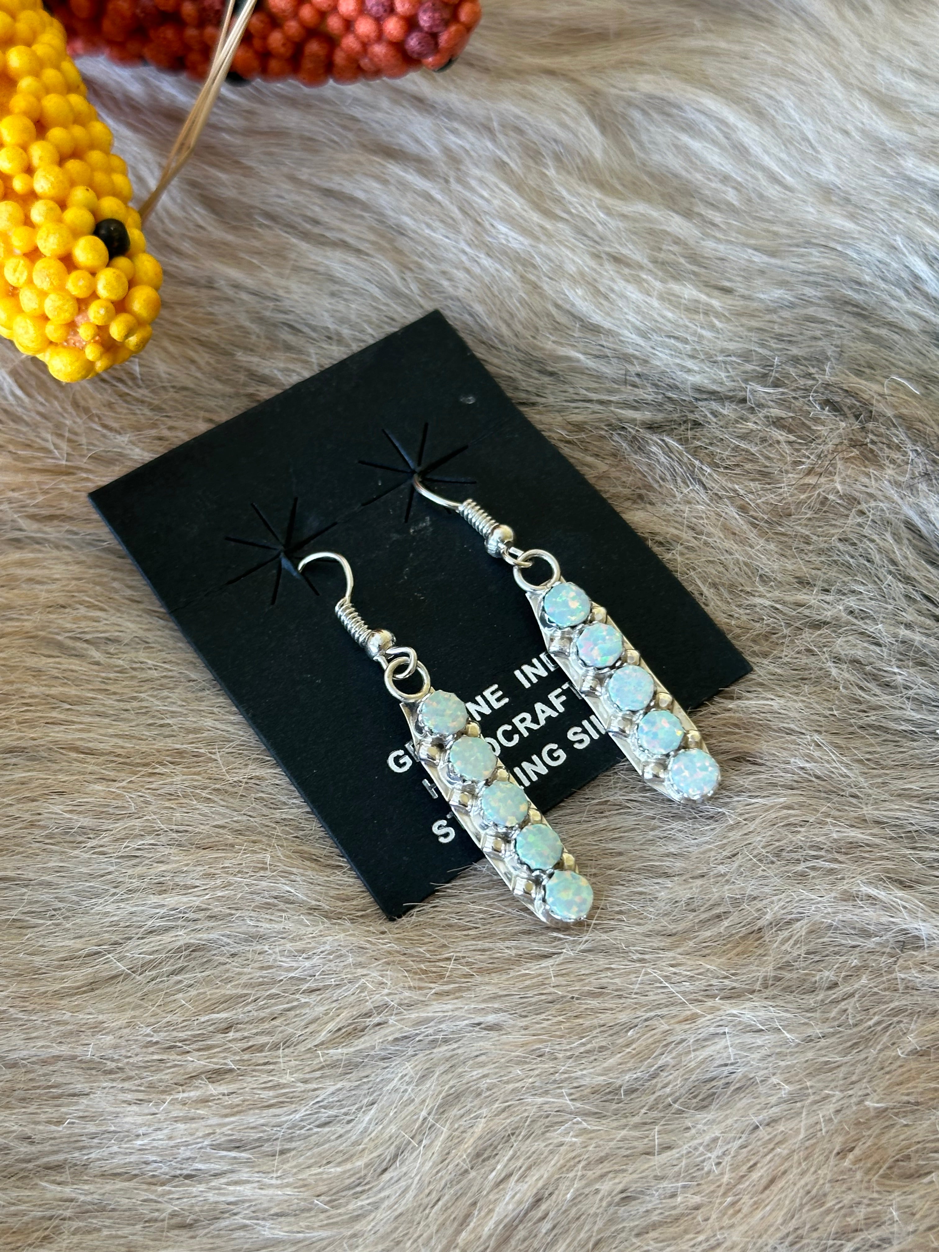 Navajo Made Opal (Man Made) & Sterling Silver Dangle Earrings