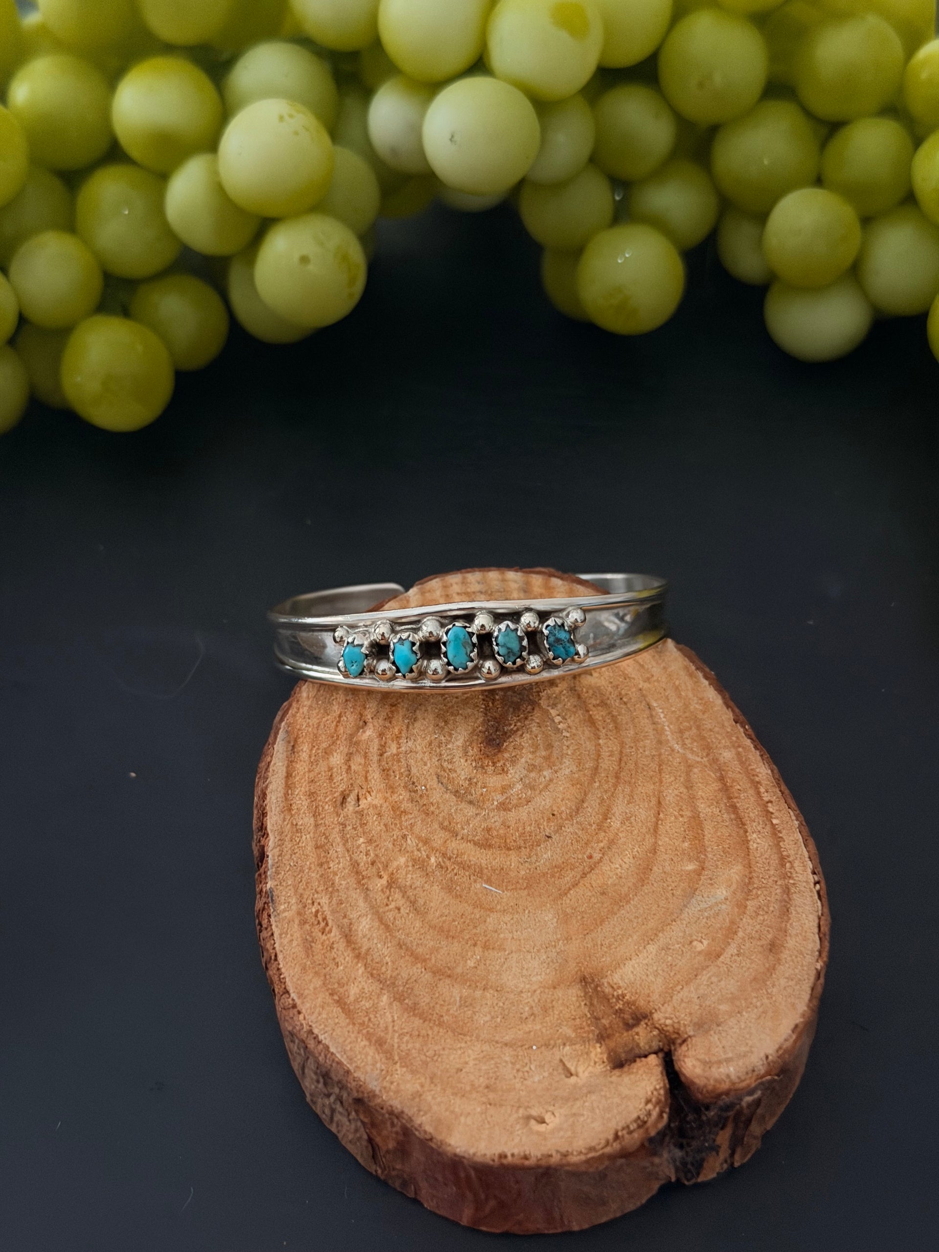 Navajo Made Kingman Turquoise & Sterling Silver Baby Cuff Bracelet