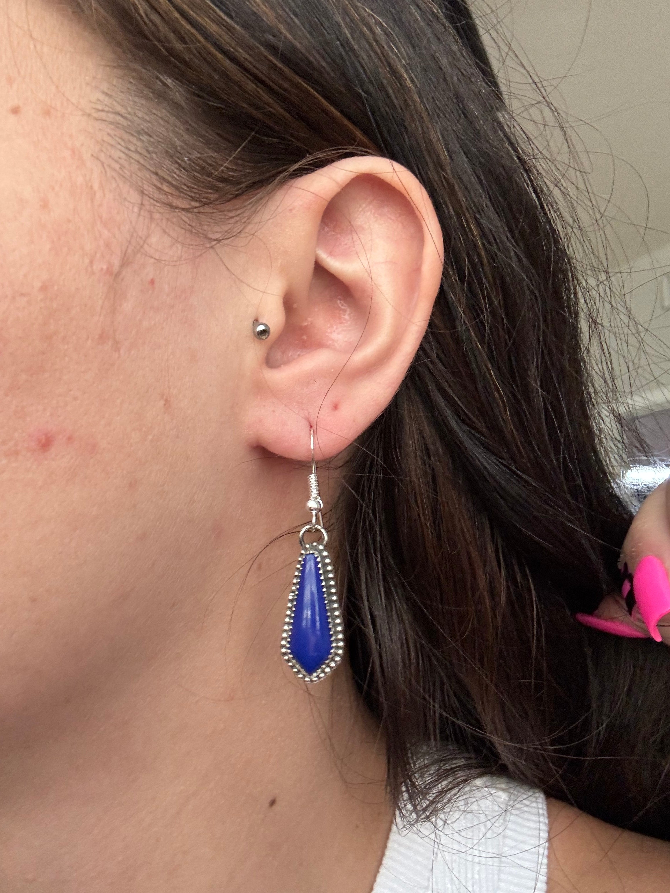 Navajo Made Lapis & Sterling Silver Dangle Earrings