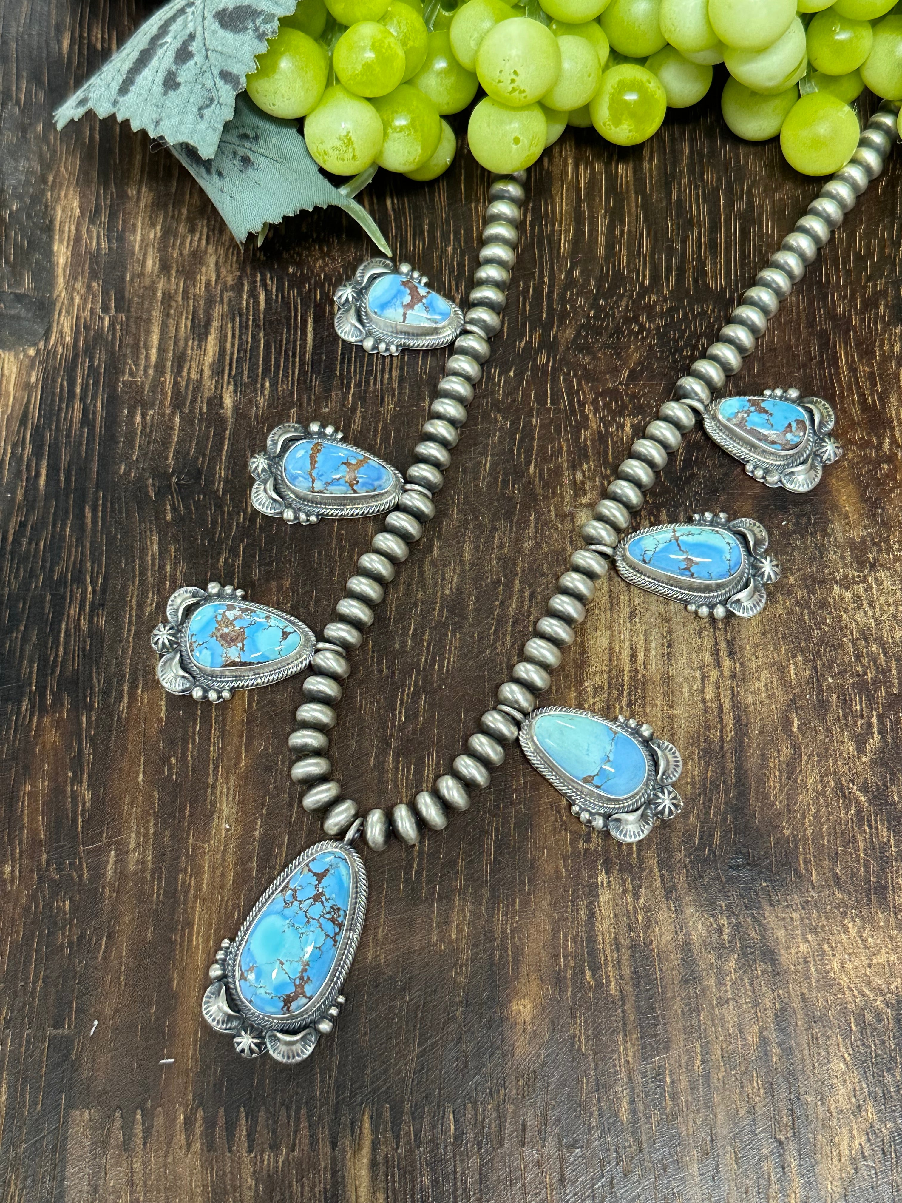 Navajo Made Golden Hills Turquoise & Sterling Silver Necklace Set