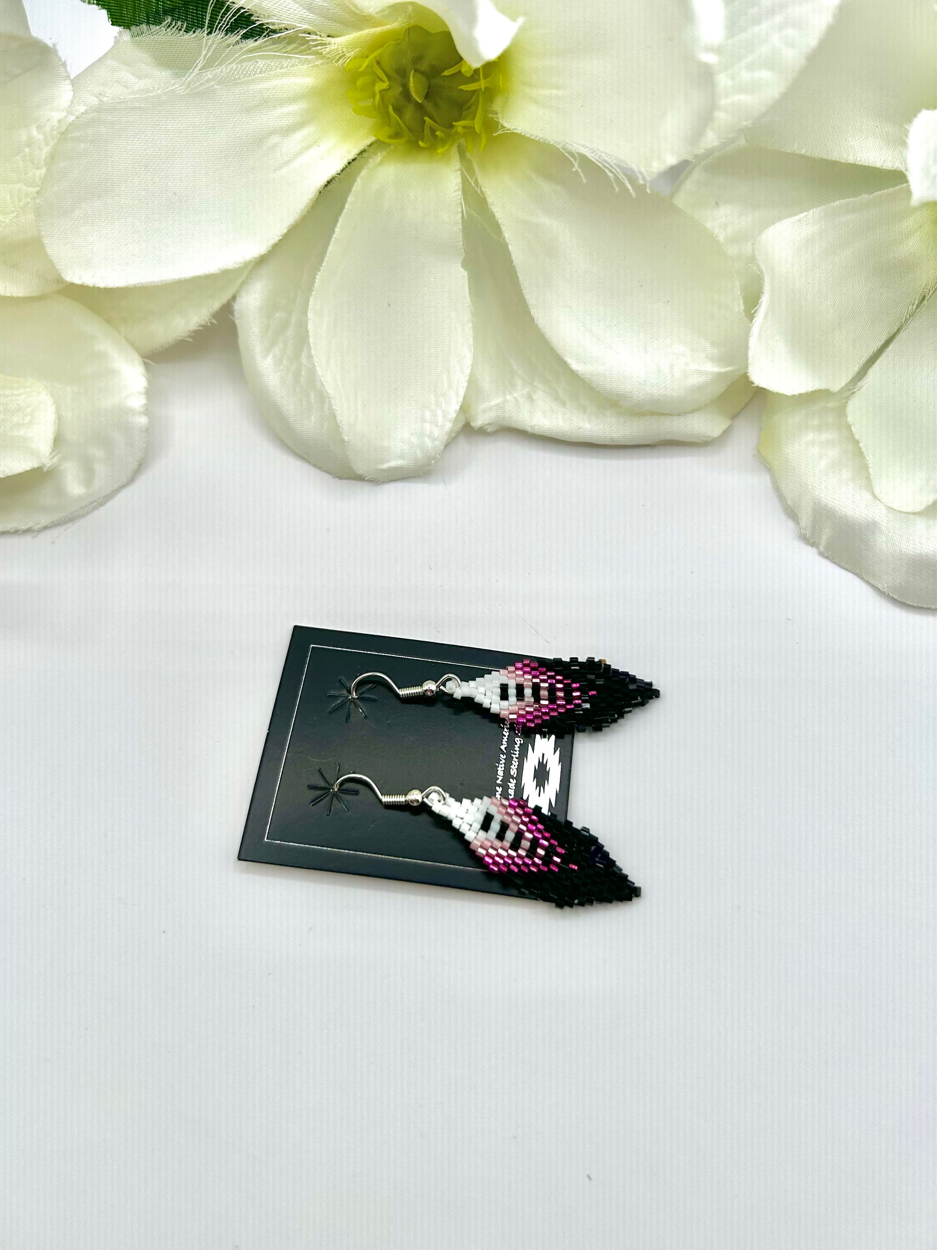 Navajo Made Beaded & Sterling Silver Hook Earrings