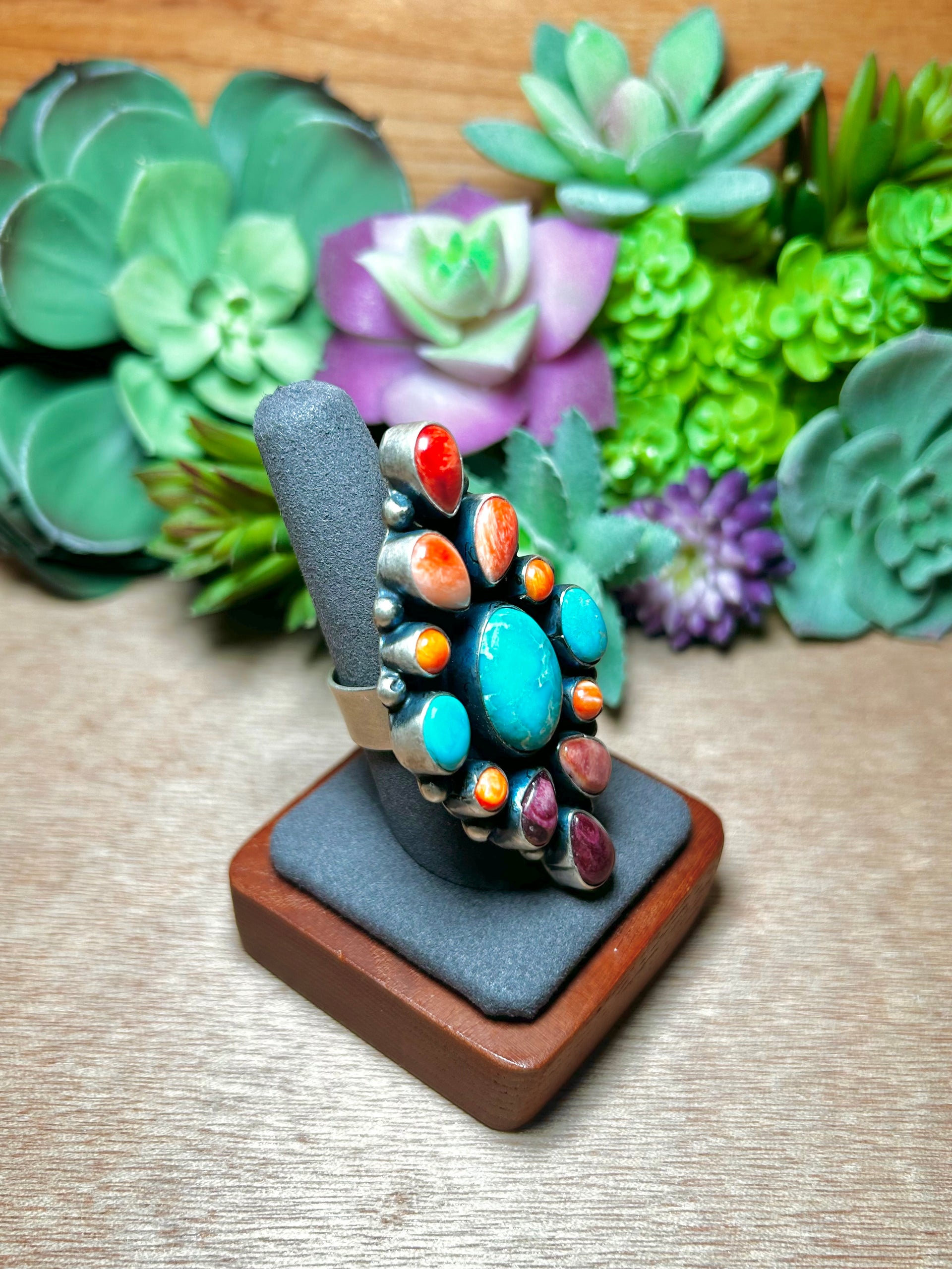 Navajo Made Multi Stone & Sterling Silver Adjustable Ring
