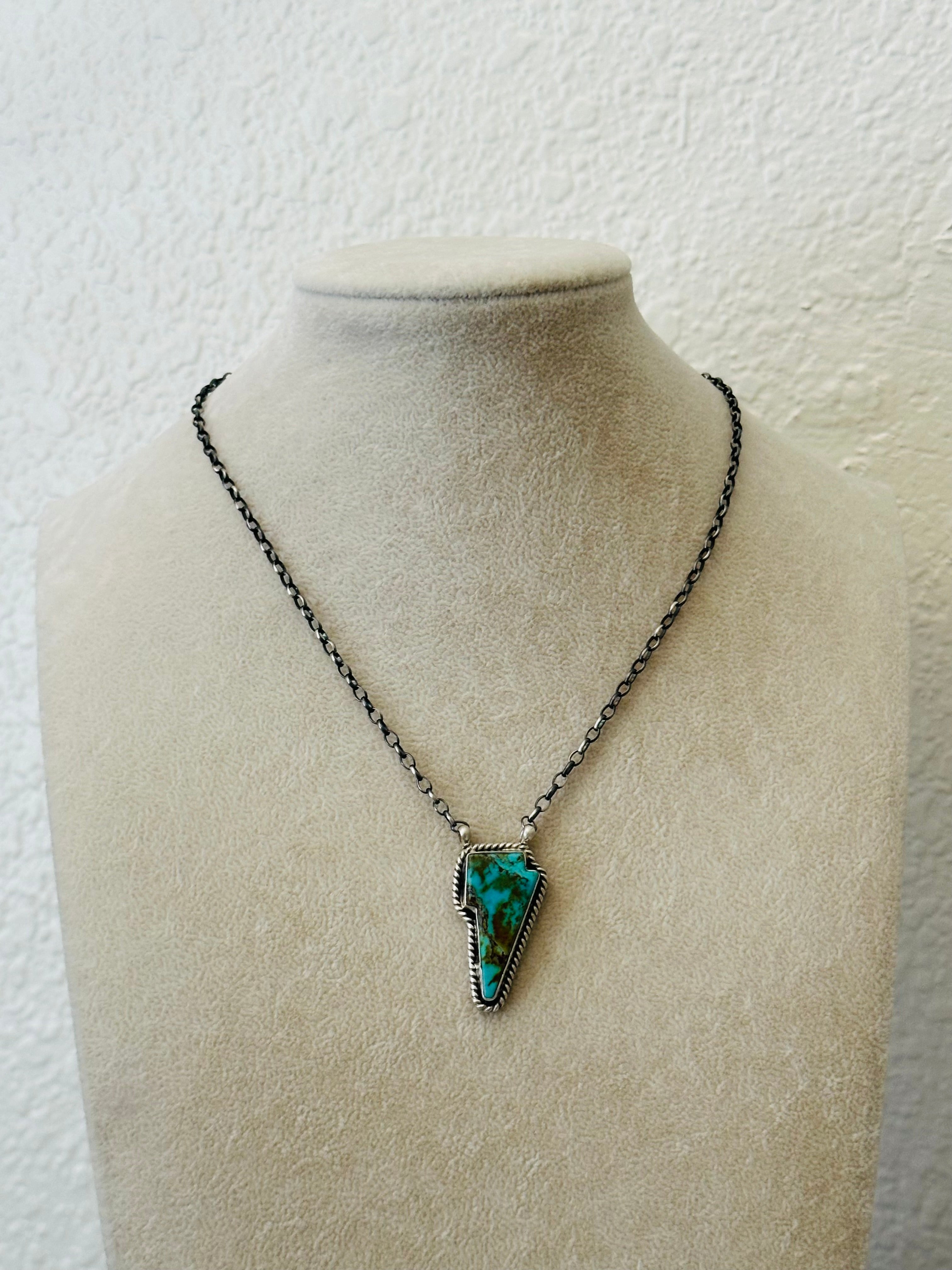 Donovan Skeets Kingman Turquoise & Sterling Silver Lightning Bolt Necklace