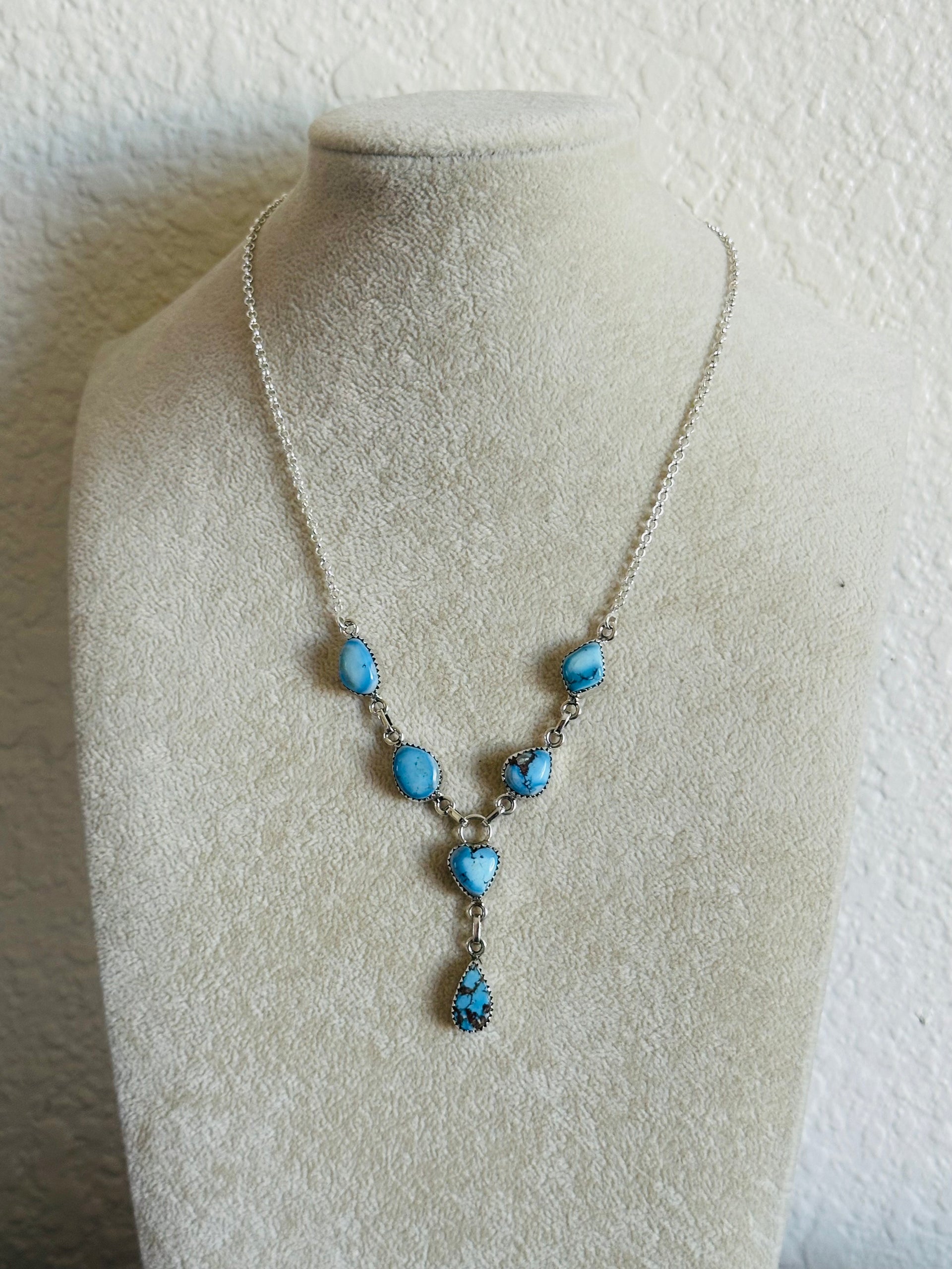 Southwest Handmade Golden Hills Turquoise & Sterling Silver Lariat Necklace