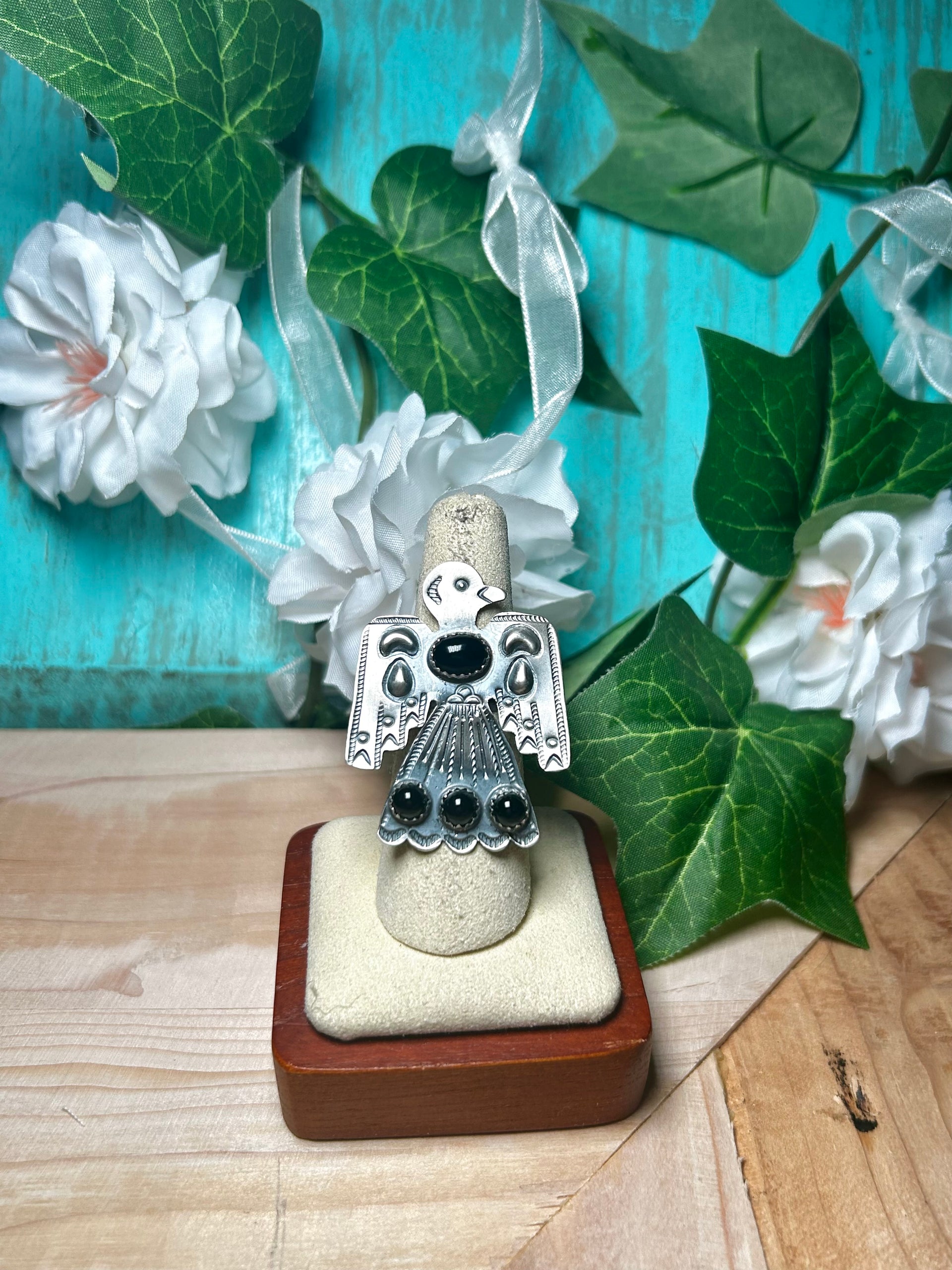 Tim Yazzie Onyx & Sterling Silver Adjustable Ring