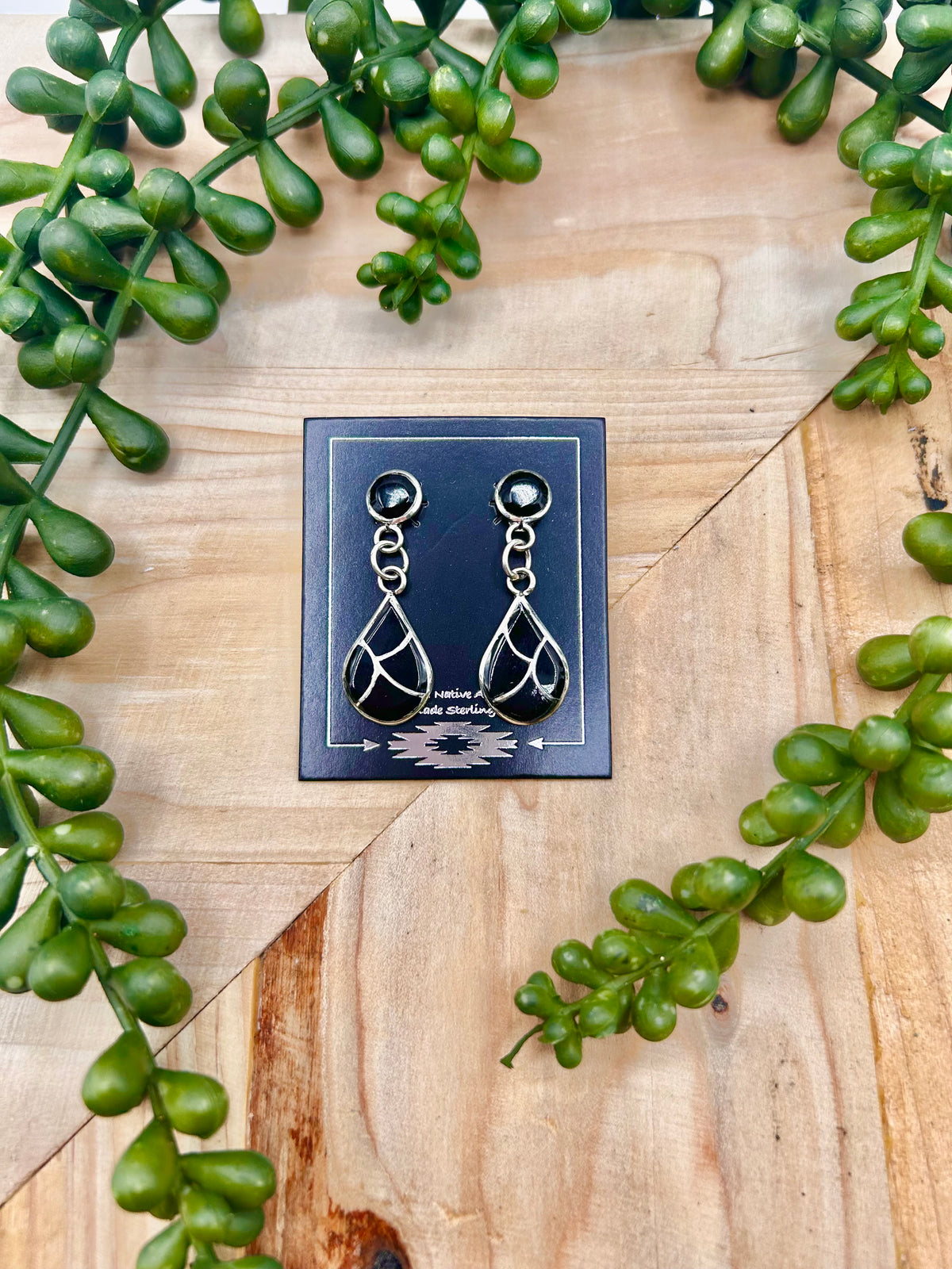 Navajo Made Onyx & Sterling Silver Post Earrings