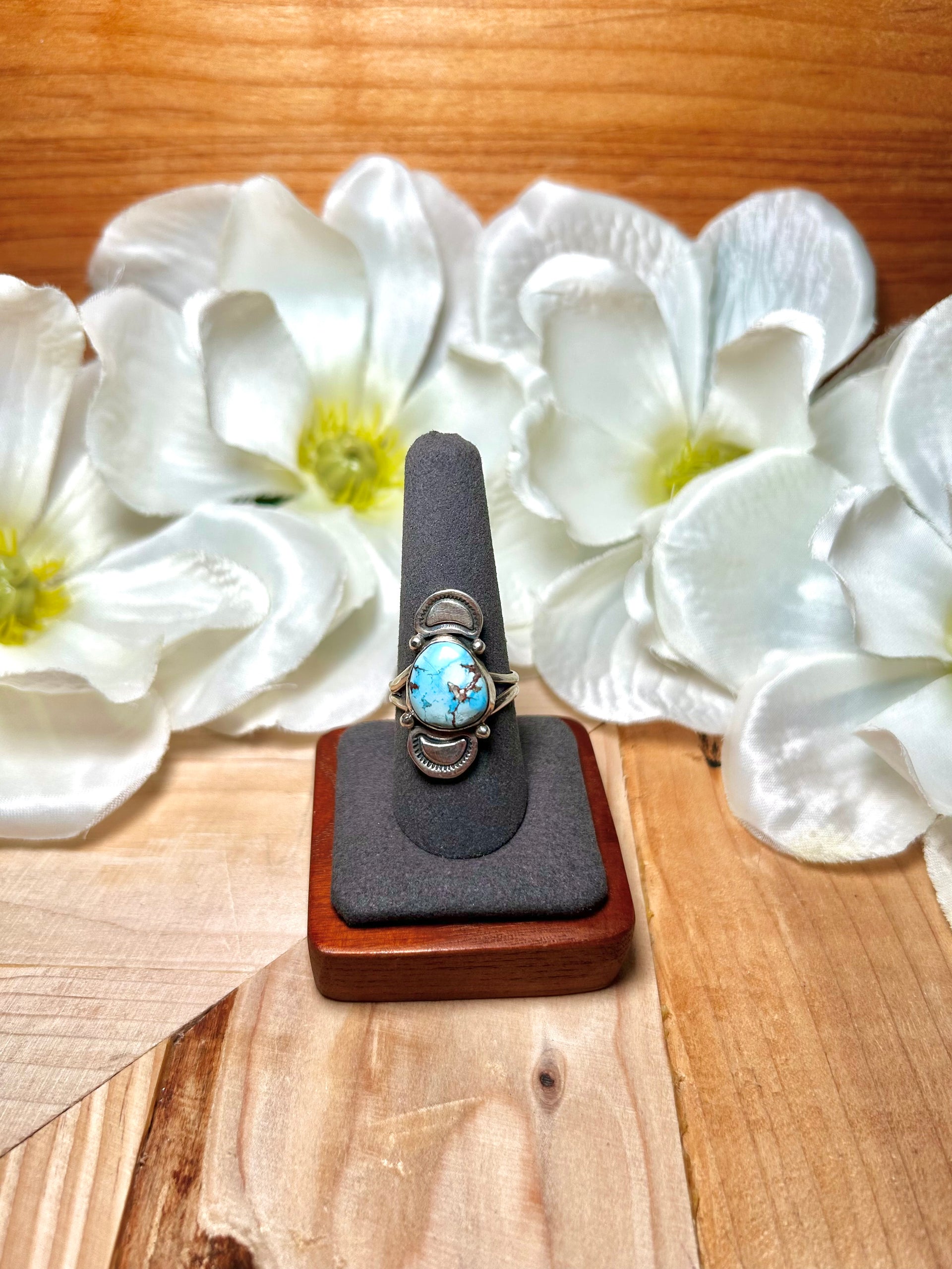 Navajo Made Golden Hill Turquoise & Sterling Silver Ring Size 9.25