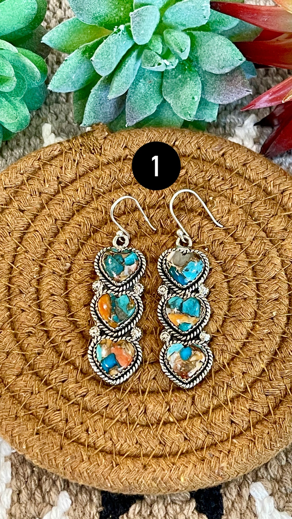 Southwest Handmade Mohave Turquoise & Sterling Silver Post Dangle Heart Earrings