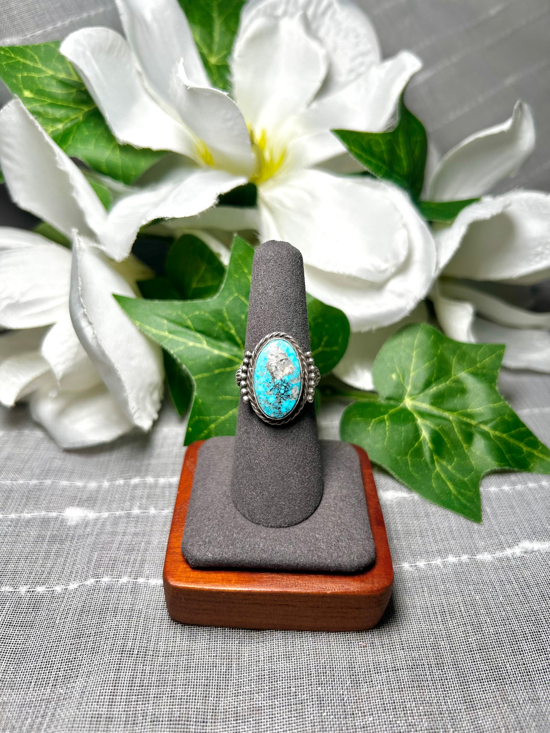 Navajo Made Kingman Turquoise & Sterling Silver Ring Size 7