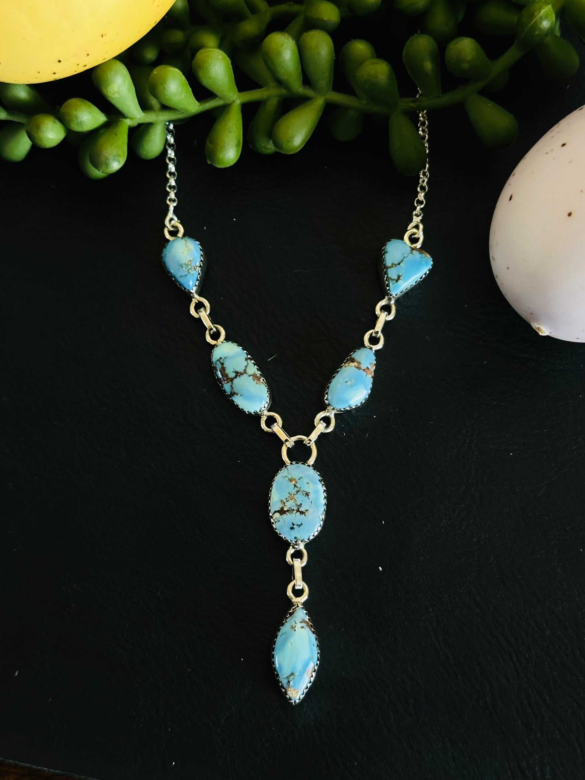 Southwest Handmade Golden Hills Turquoise & Sterling Silver Lariat Necklace