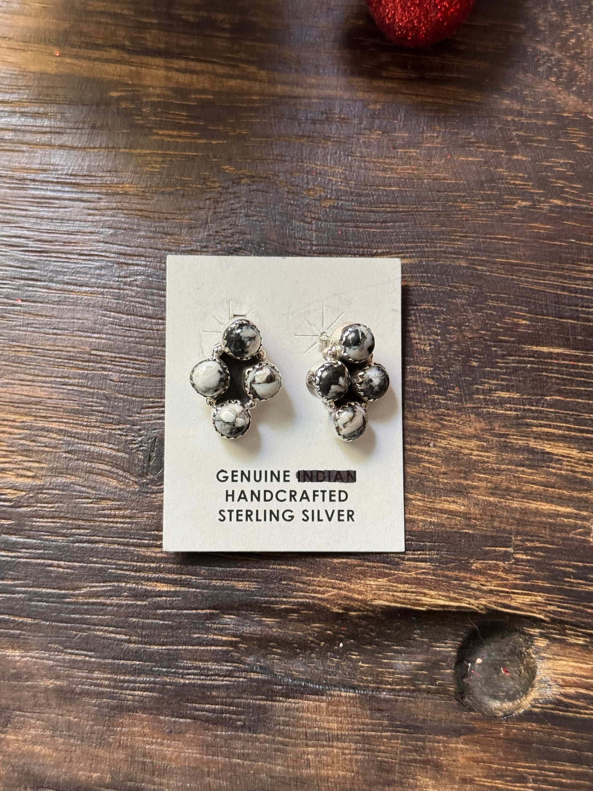 Southwest Handmade White Buffalo & Sterling Silver Post Cluster Earrings