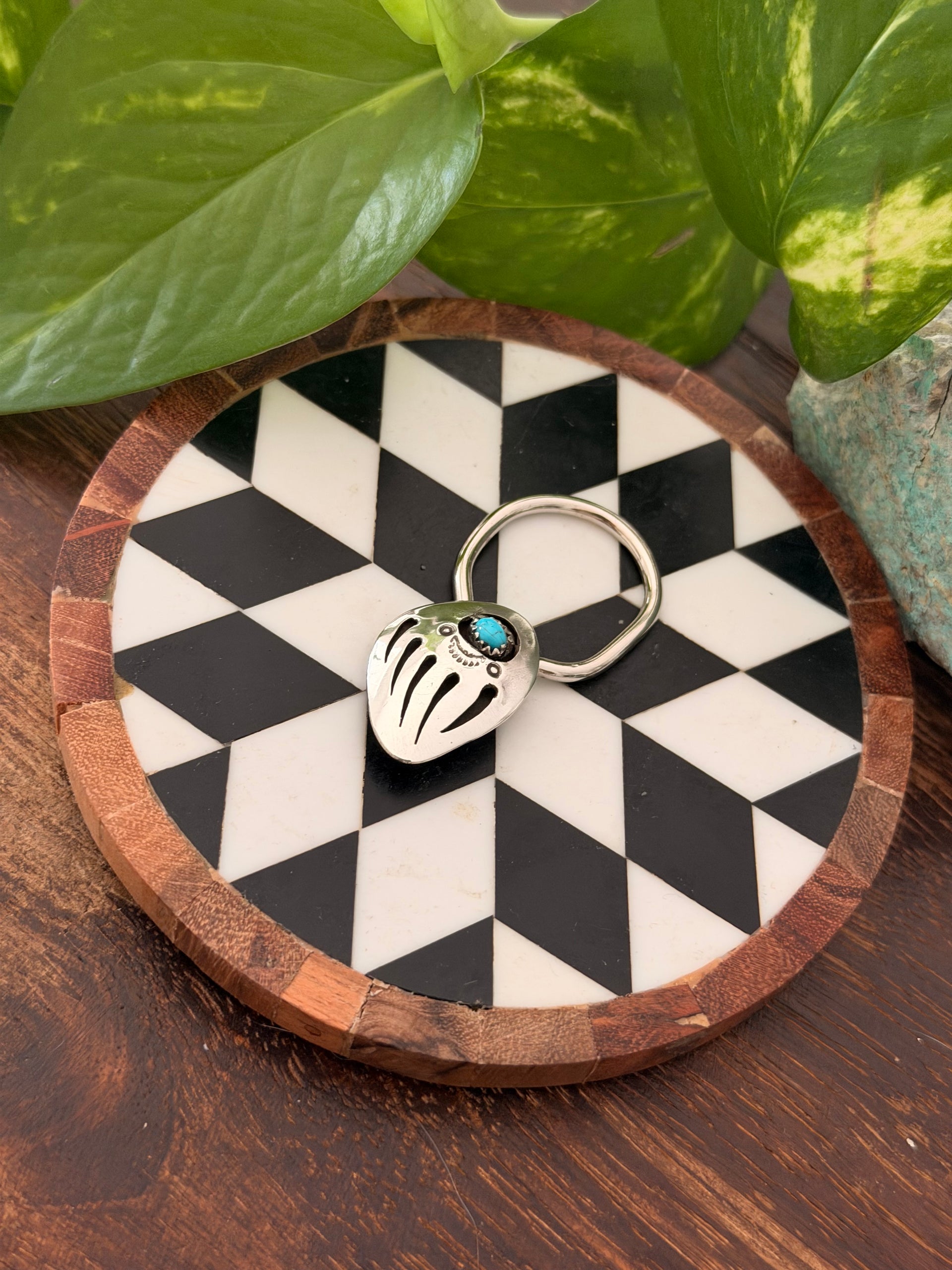 Navajo Made Kingman Turquoise & Sterling Silver Key Chain