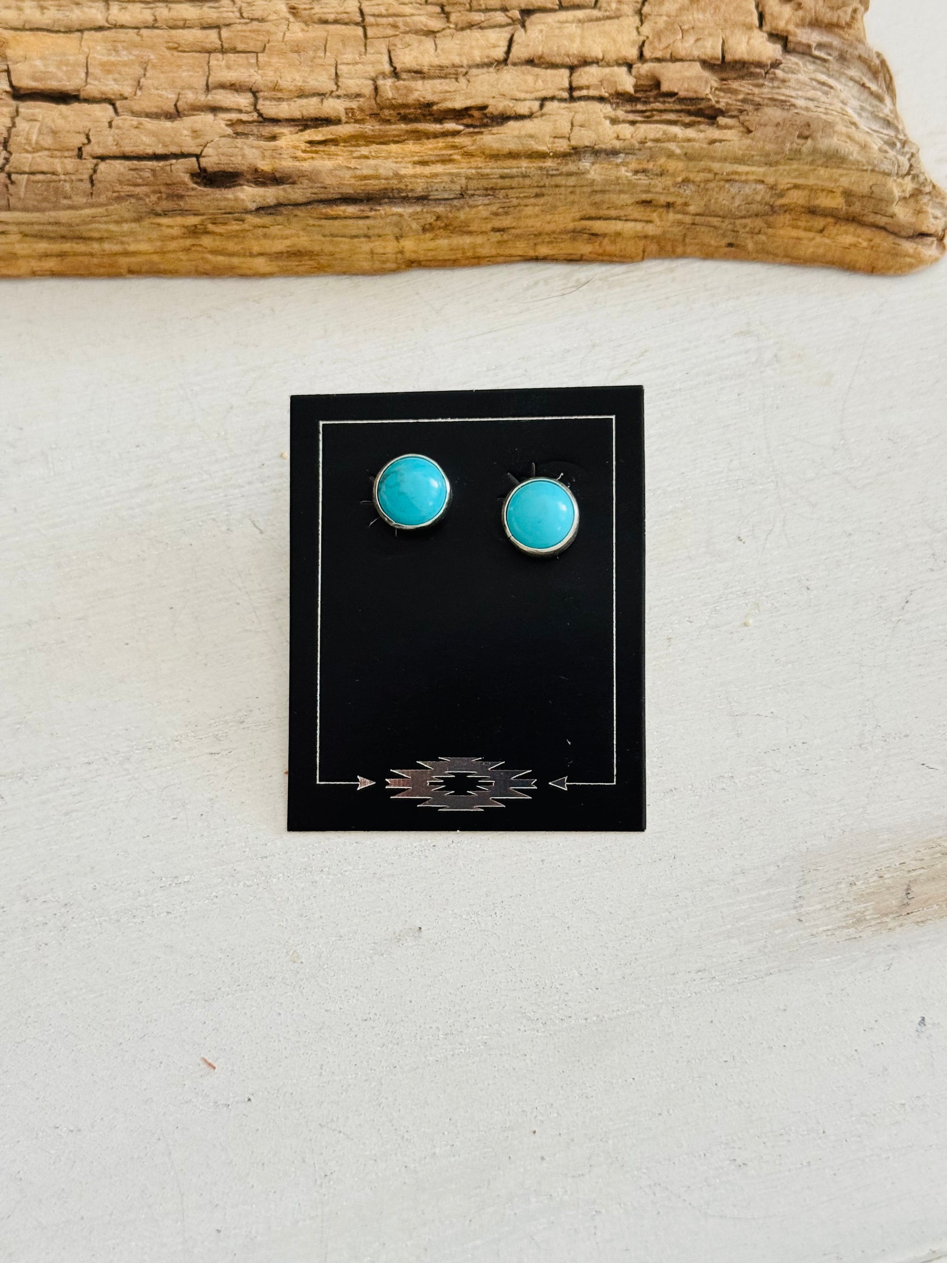 Navajo Made Kingman Turquoise & Sterling Silver Post Earrings