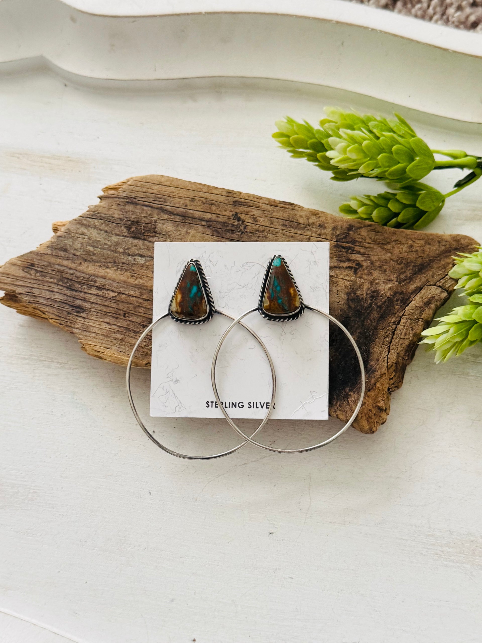 Elouise Kee Ribbon Royston & Sterling Silver Post Dangle Hoop Earrings