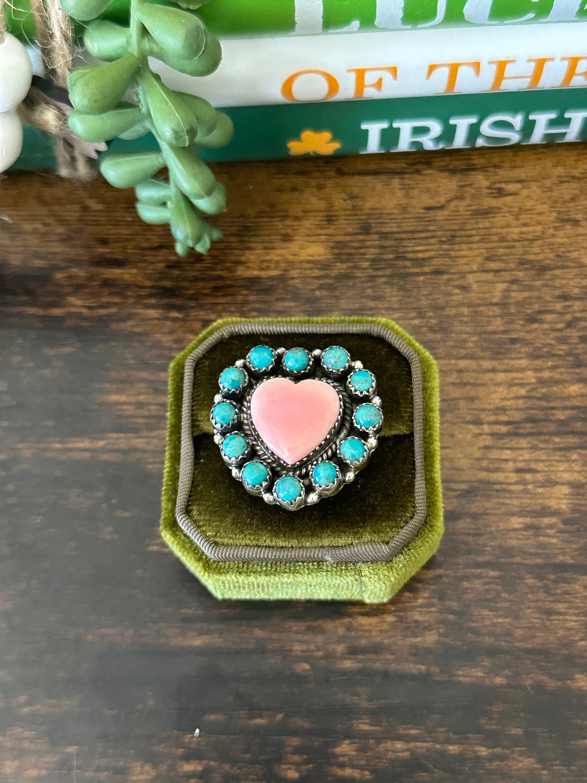 Southwest Handmade Multi Stone & Sterling Silver Adjustable Cluster Heart Ring