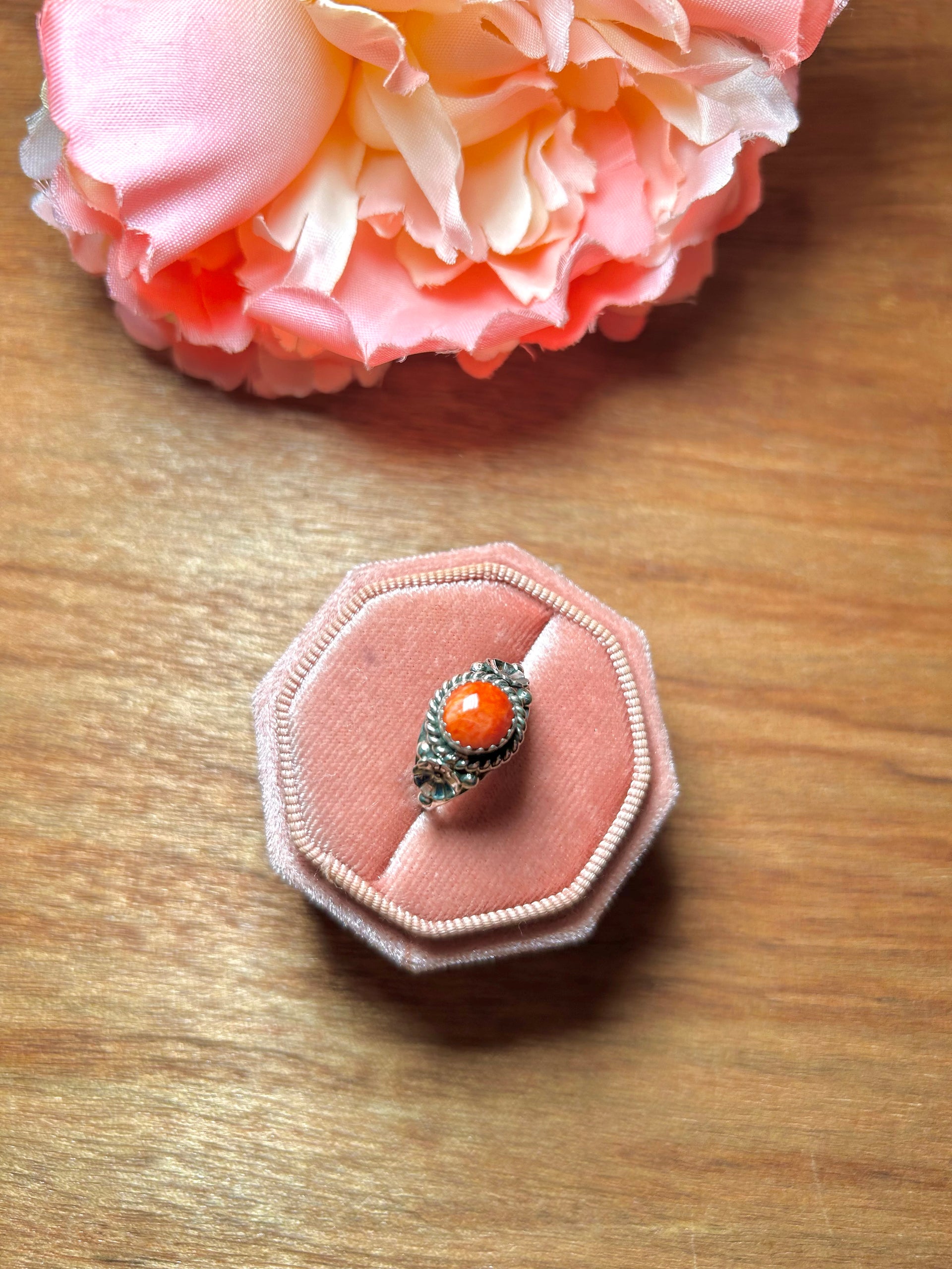 Navajo Made Spiny Oyster & Sterling Silver Ring Size 7.25