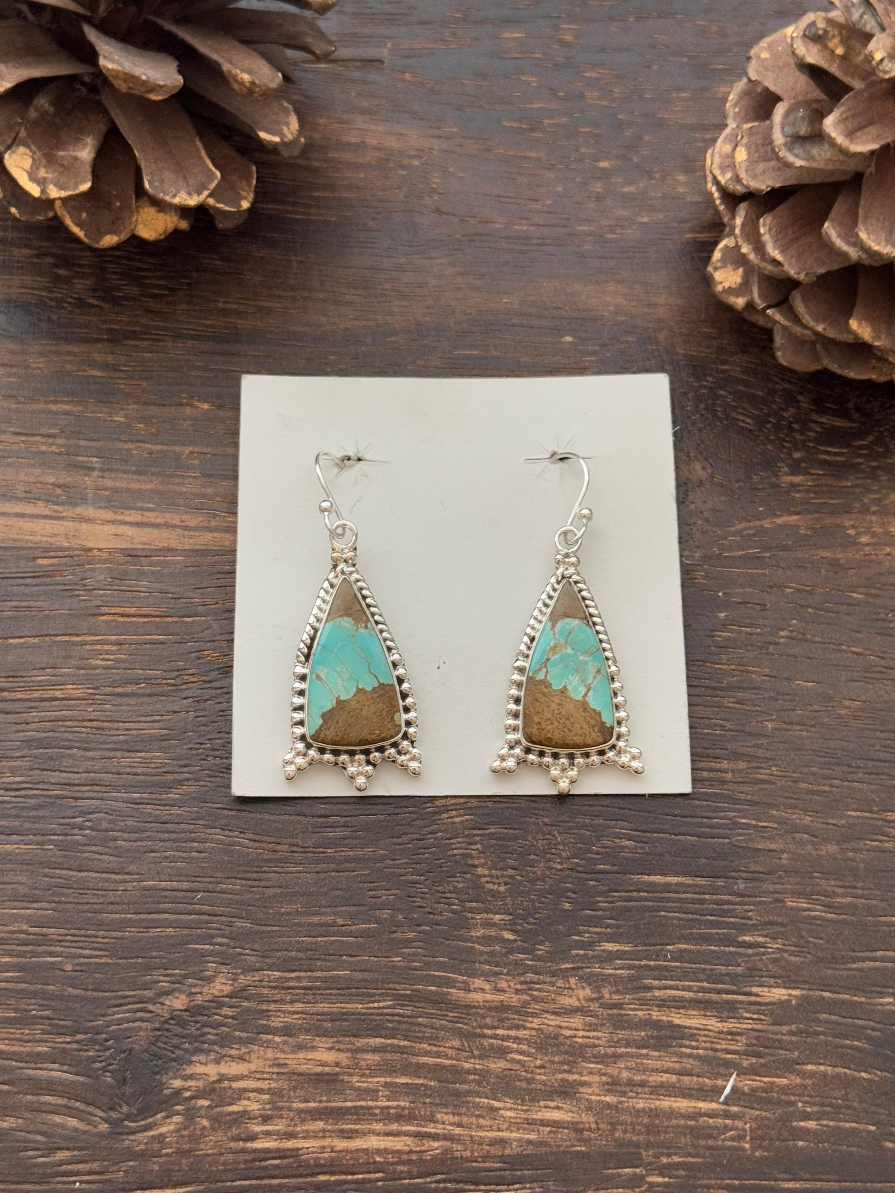 Southwest Handmade #8 Turquoise & Sterling Silver Dangle Earrings