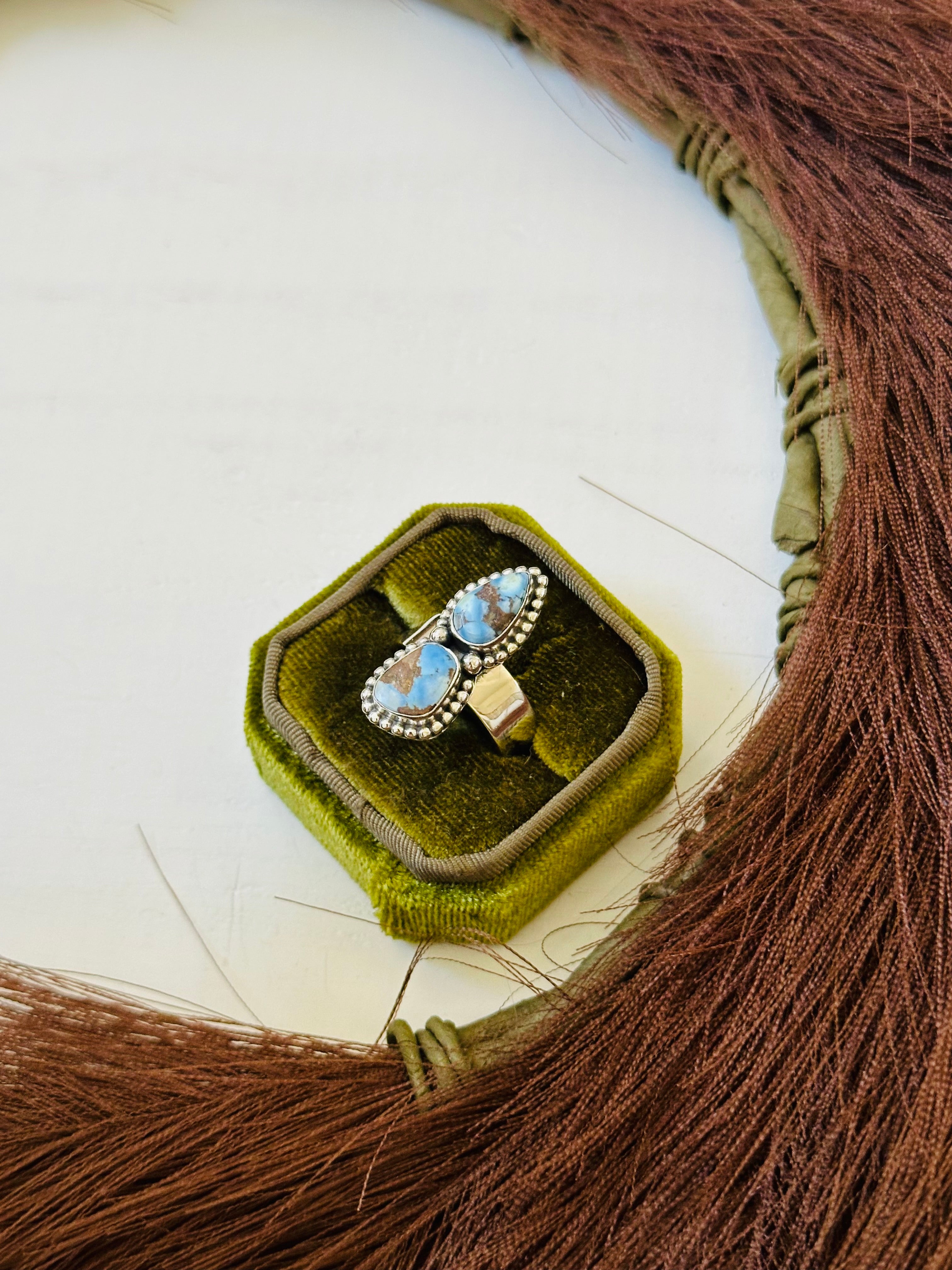 Southwest Handmade Golden Hills Turquoise & Sterling Silver Ring Size 10