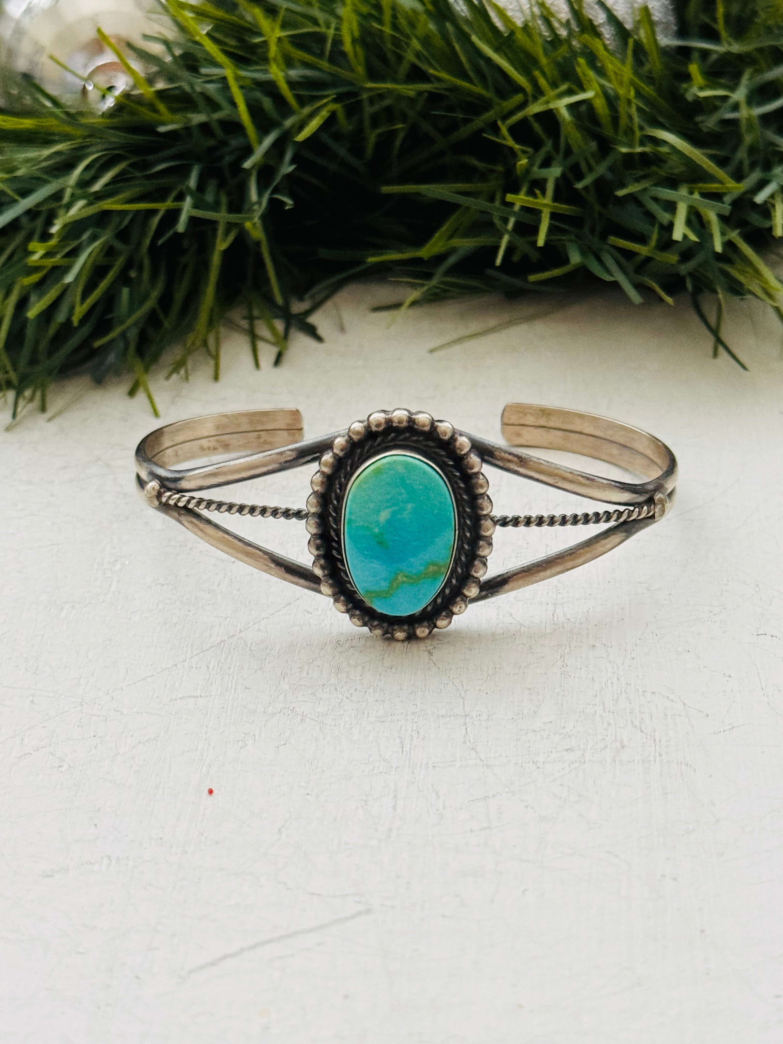 Navajo Made Sonoran Mountain Turquoise & Sterling Silver Cuff Bracelet