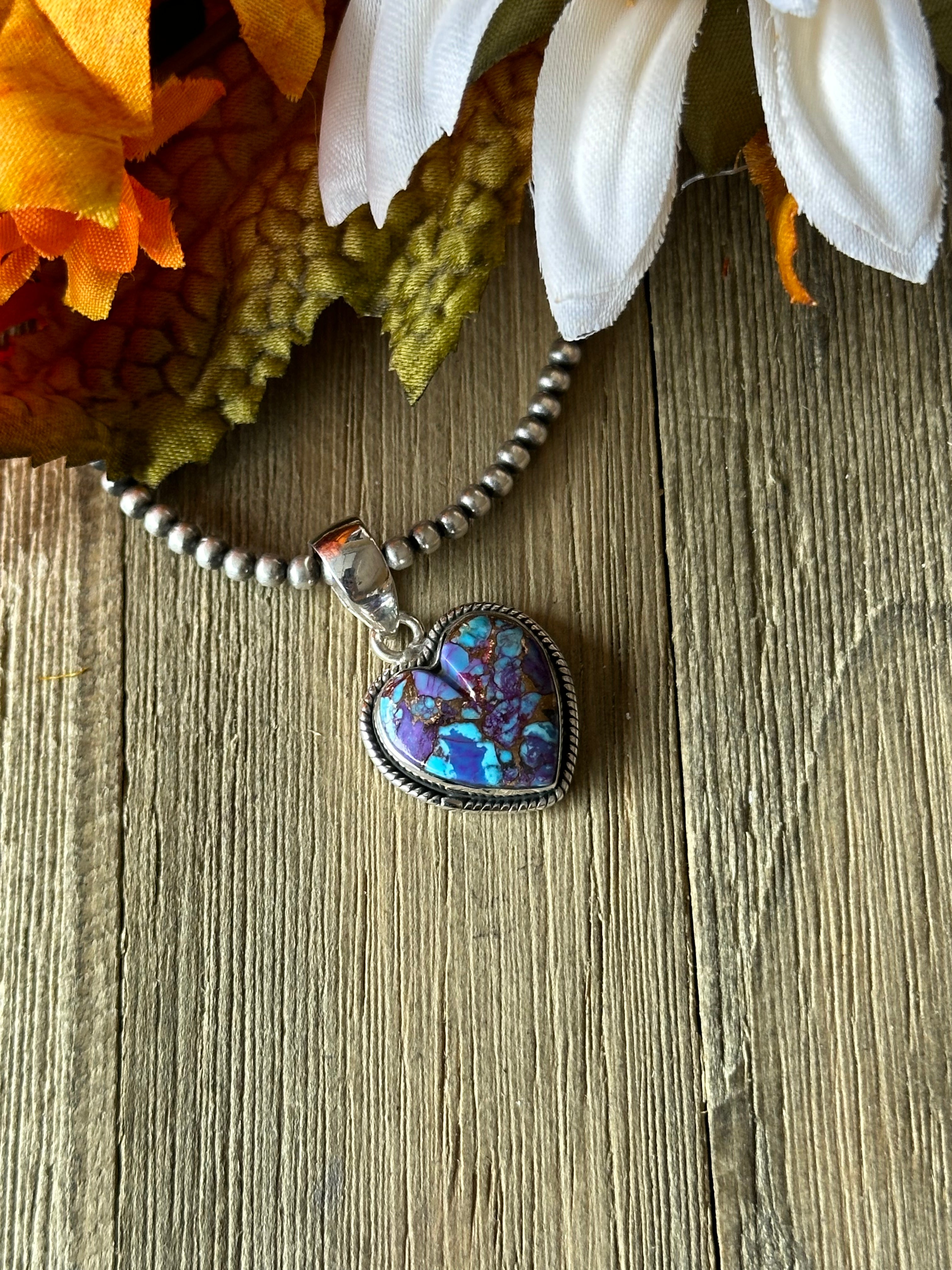 Southwest Handmade Purple Mohave Turquoise & Sterling Silver Heart Pendant