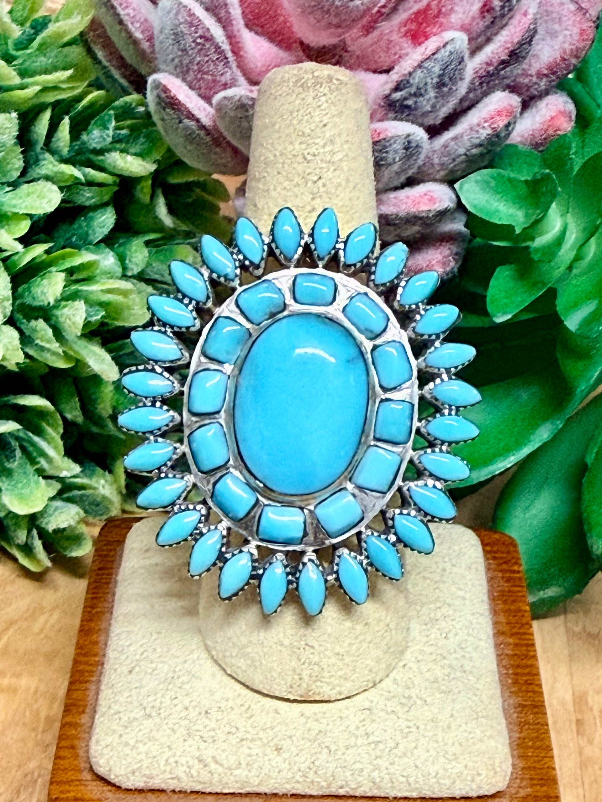Southwest Turquoise & Sterling Silver Adjustable Ring