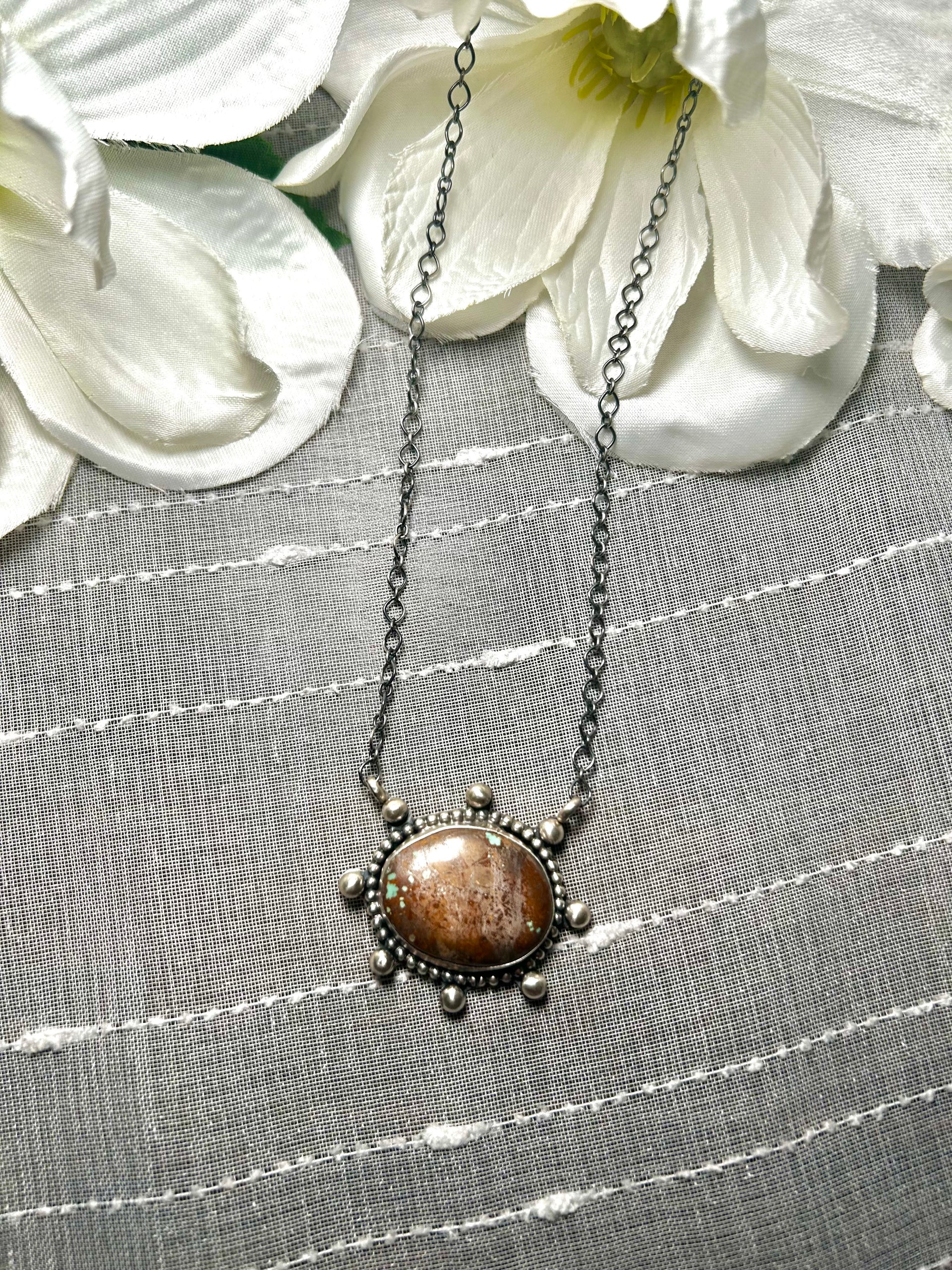 Navajo Made Natural Royston Turquoise & Sterling Silver Necklace