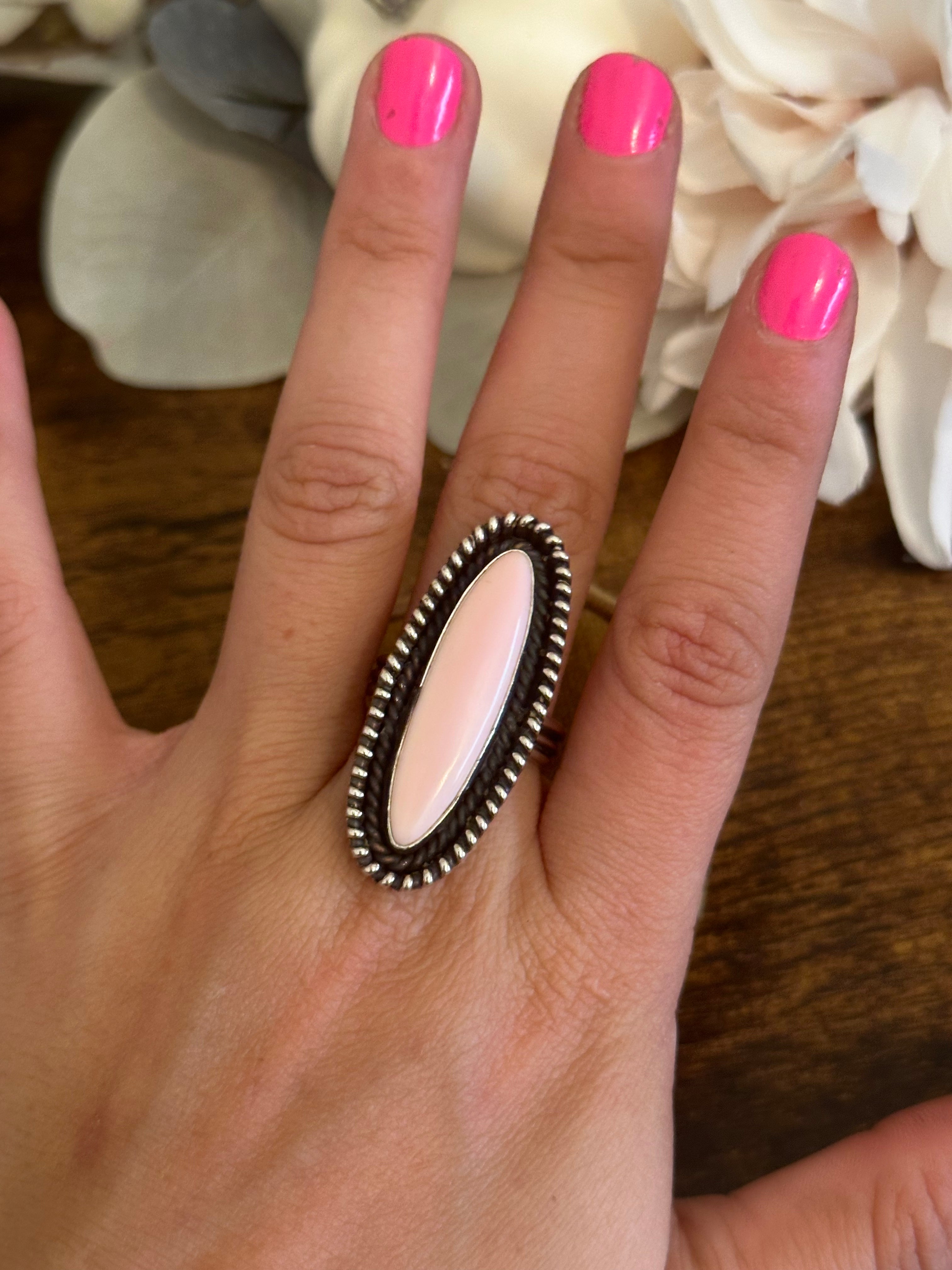 Navajo Made Pink Conch & Sterling Silver Ring