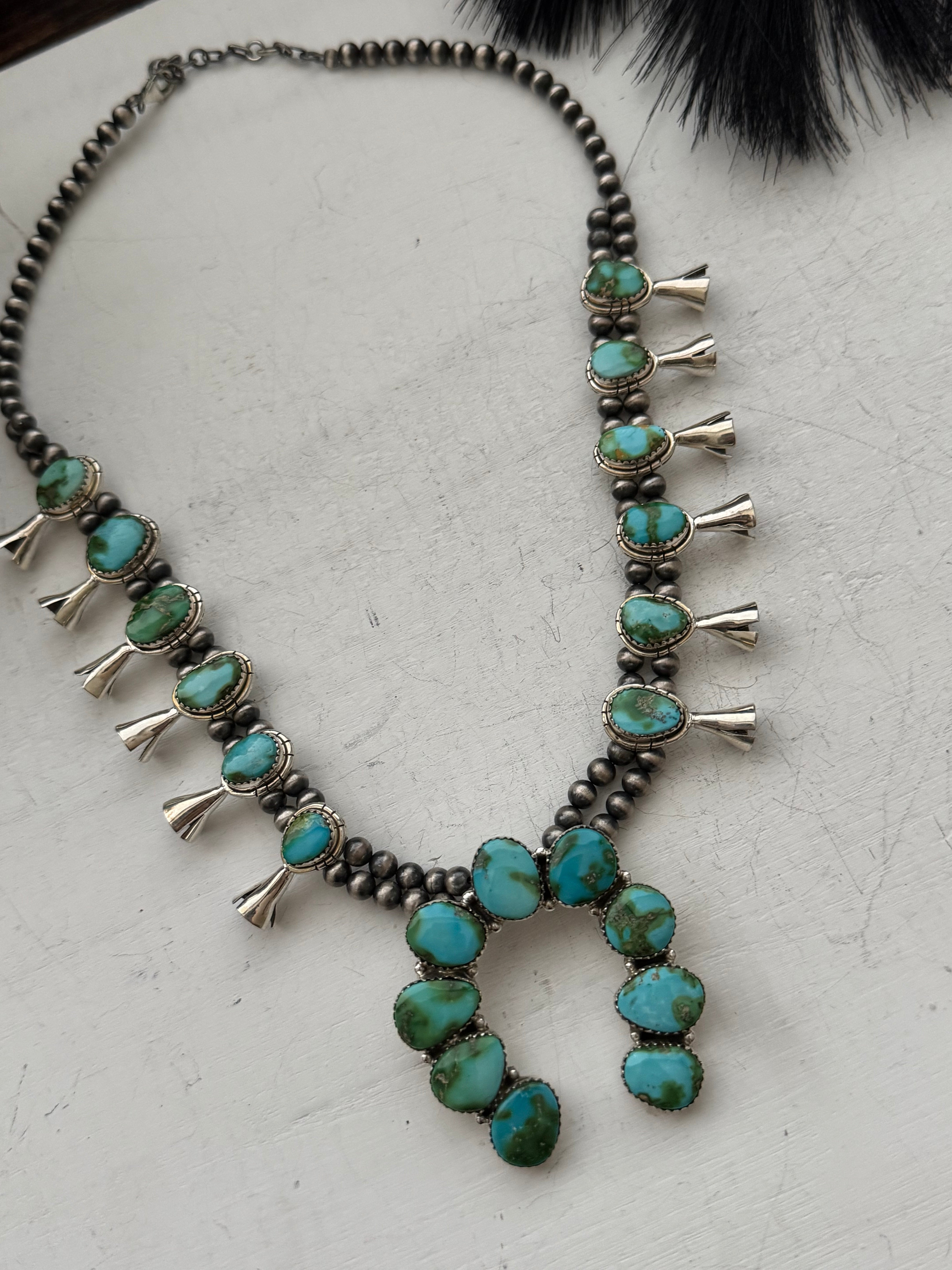 TTD Sonoran Mountain Turquoise & Sterling Silver Squash Blossom Necklace