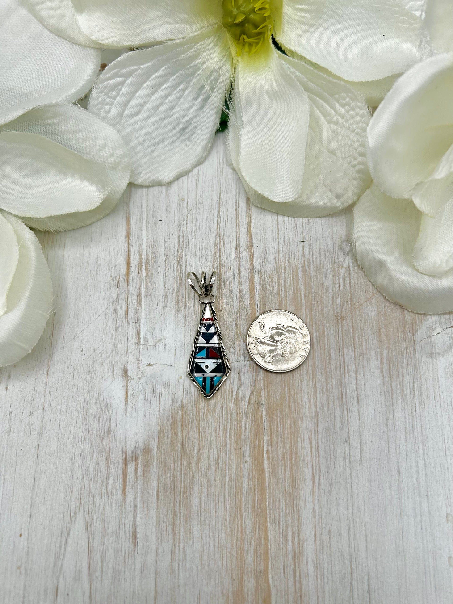 Zuni Made Multi Stone & Sterling Silver Pendant