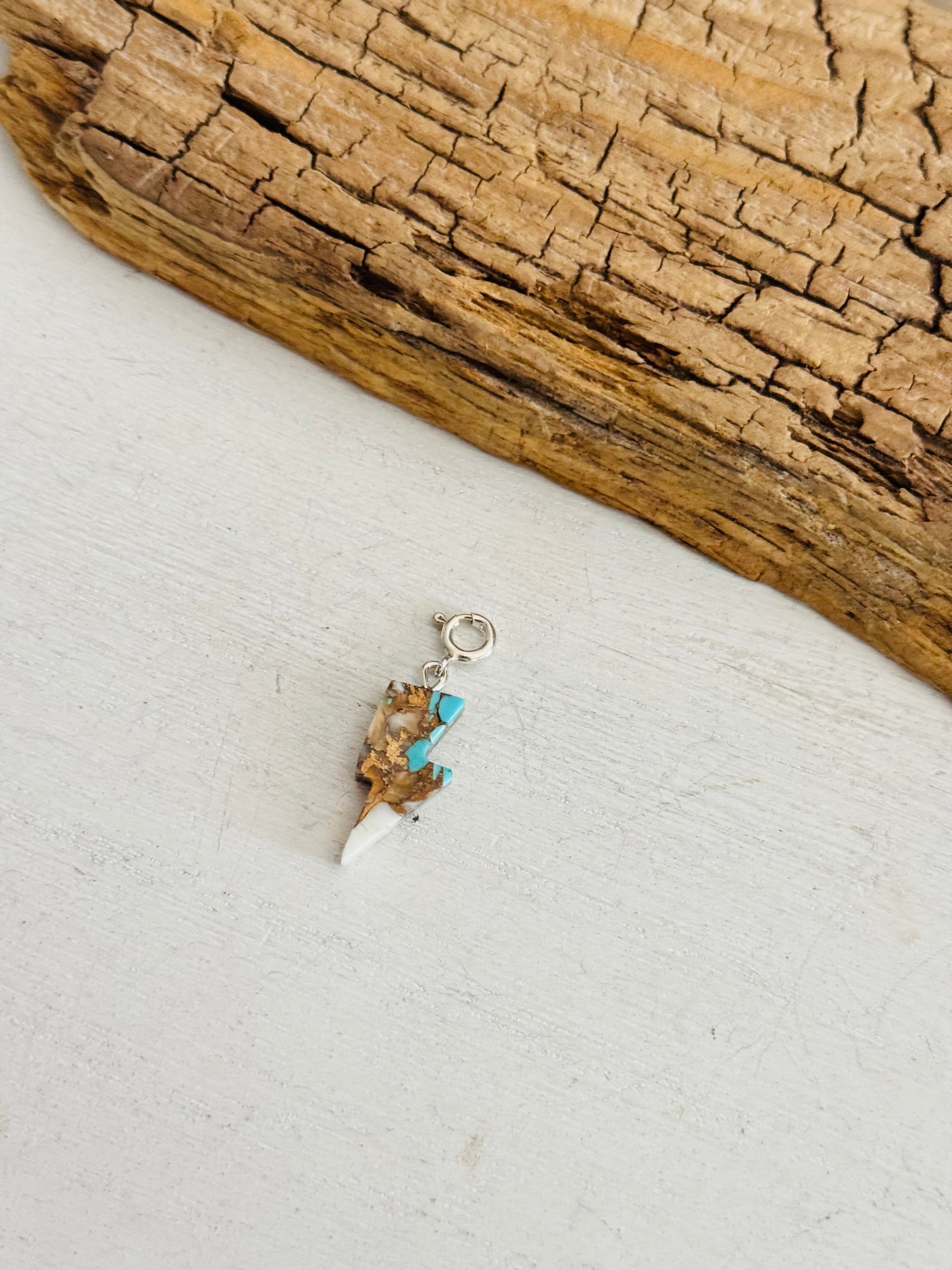 Navajo Made Mohave Turquoise & Sterling Silver Lightning Bolt Charms