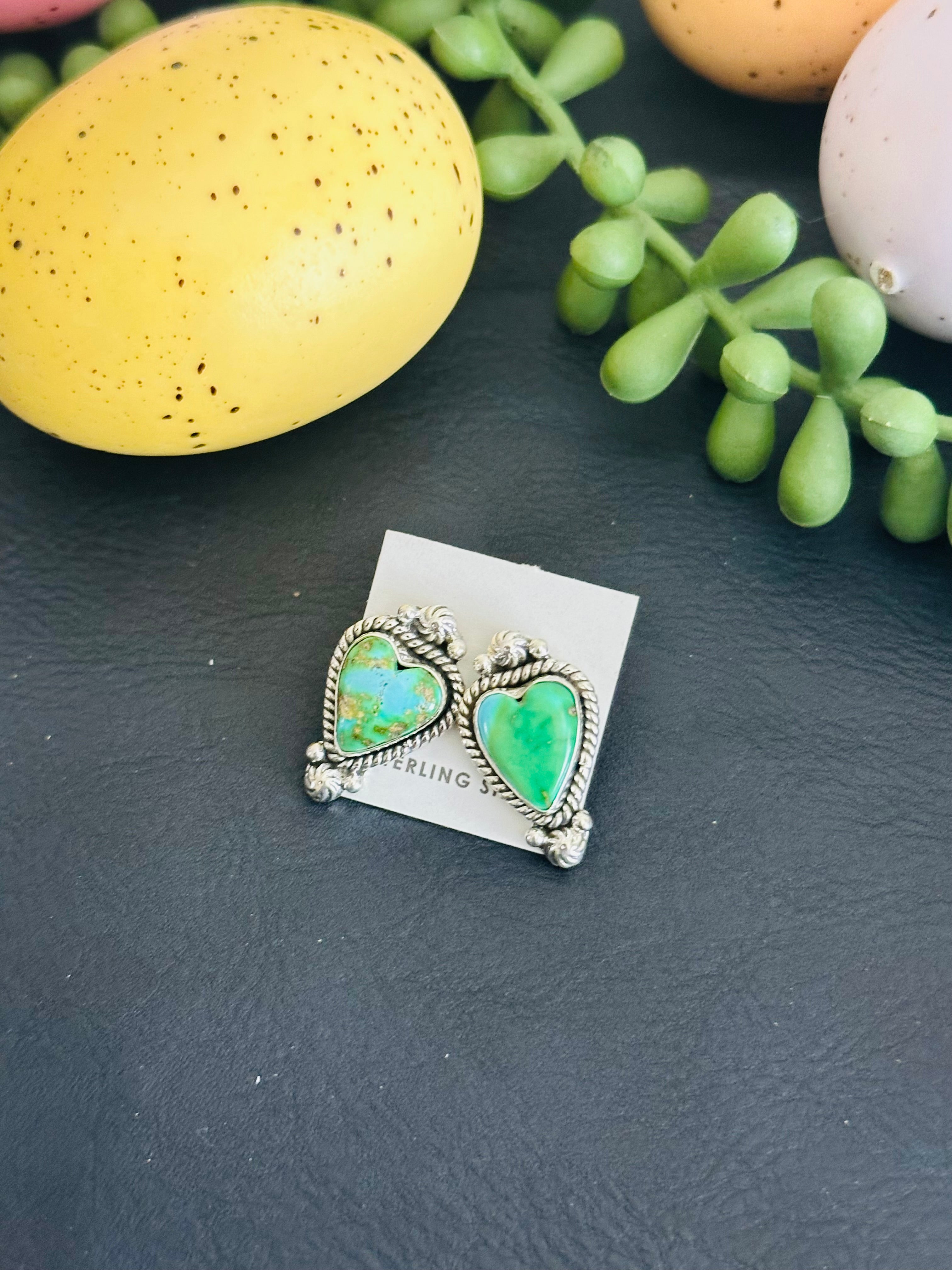 Southwest Handmade Sonoran Gold Turquoise & Sterling Silver Post Earrings